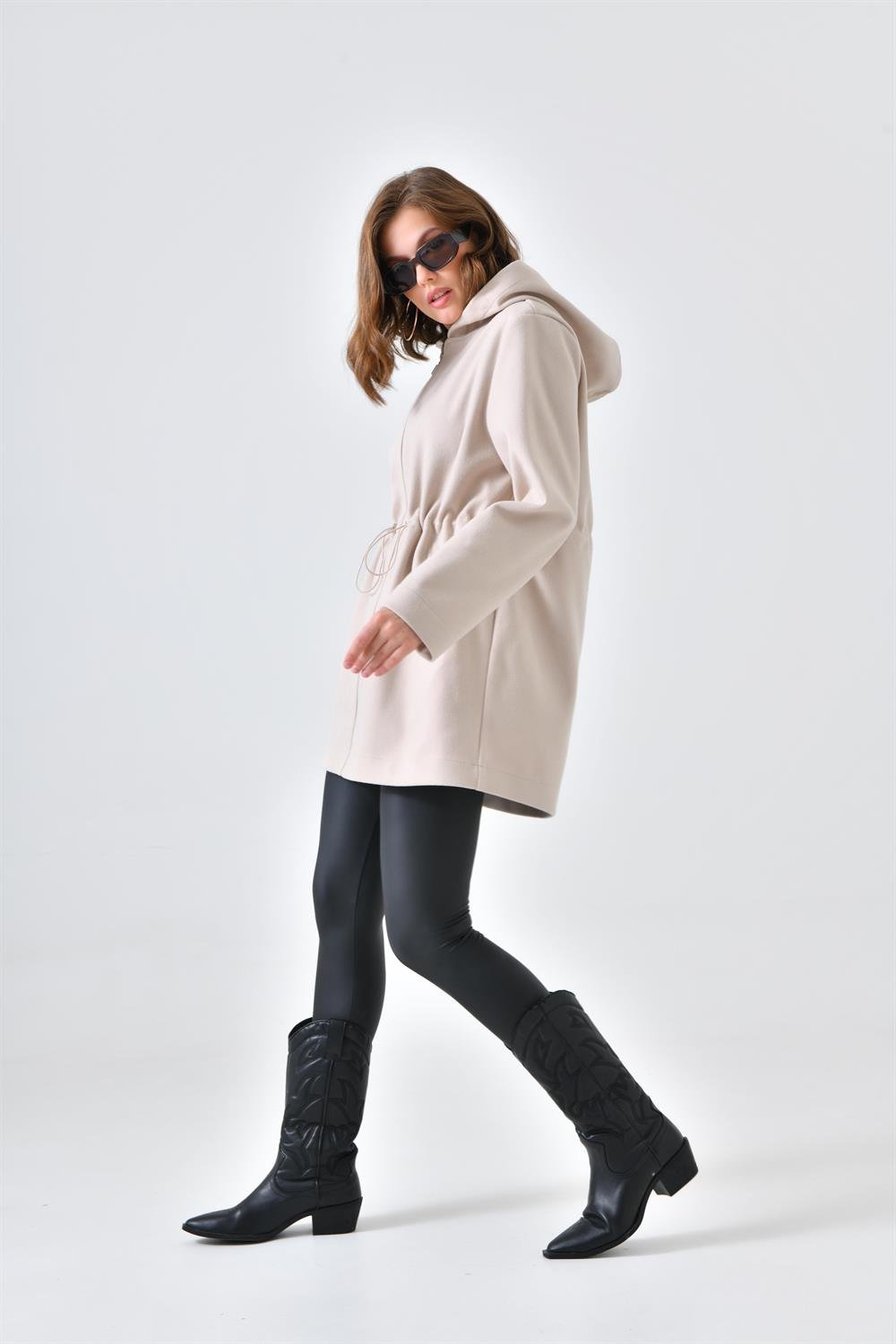 Ftz Women Kadın Kapişonlu Kaşe Kap Taş 30636