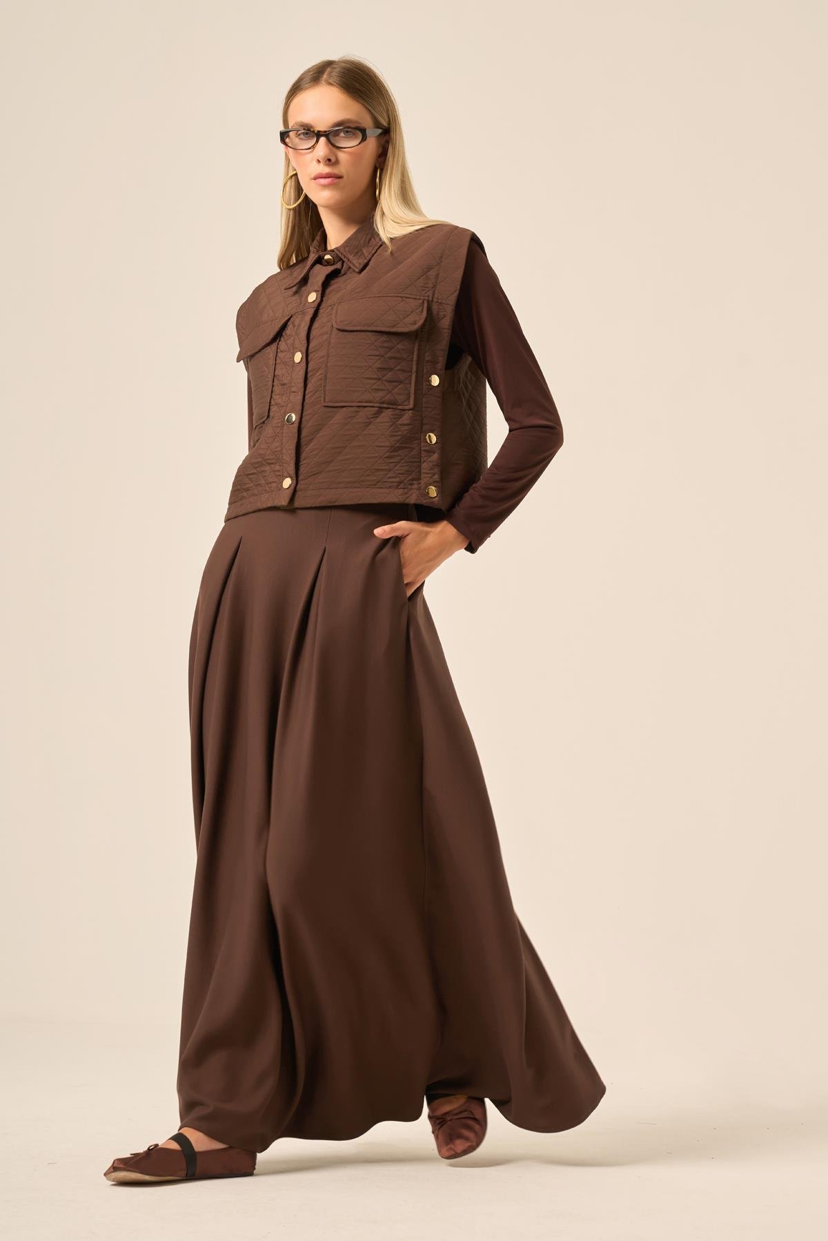 FTZ Women KADIN KAPİTONE OYSHO ETEKLİ TAKIM  Acı Kahve 31220