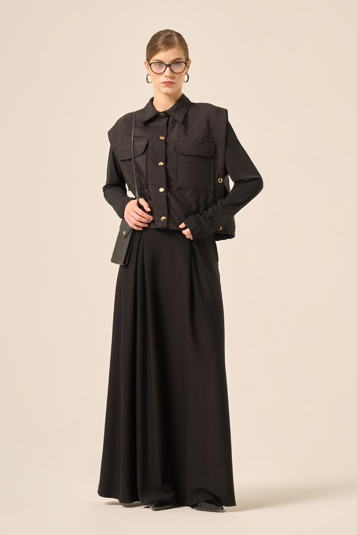 FTZ Women KADIN KAPİTONE OYSHO ETEKLİ TAKIM  Siyah 31220