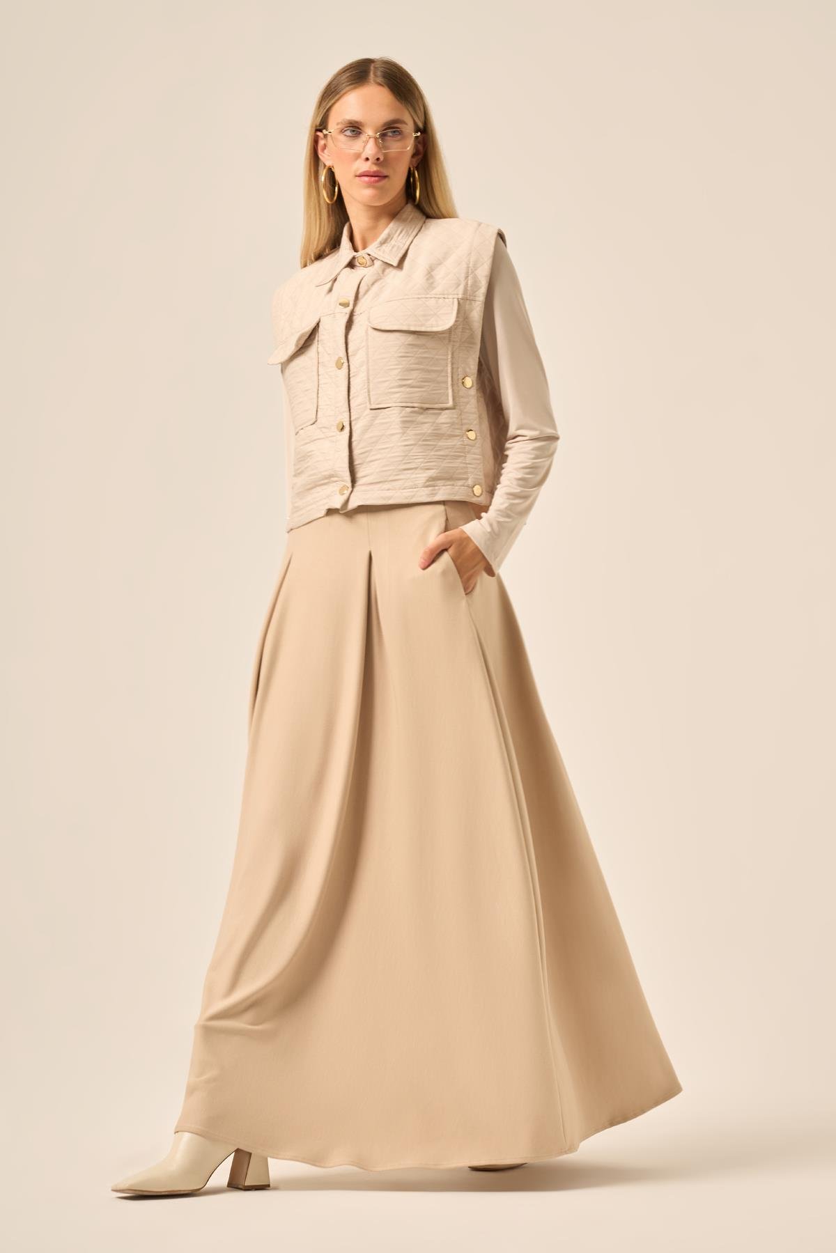 FTZ Women KADIN KAPİTONE OYSHO ETEKLİ TAKIM  Beige 31220