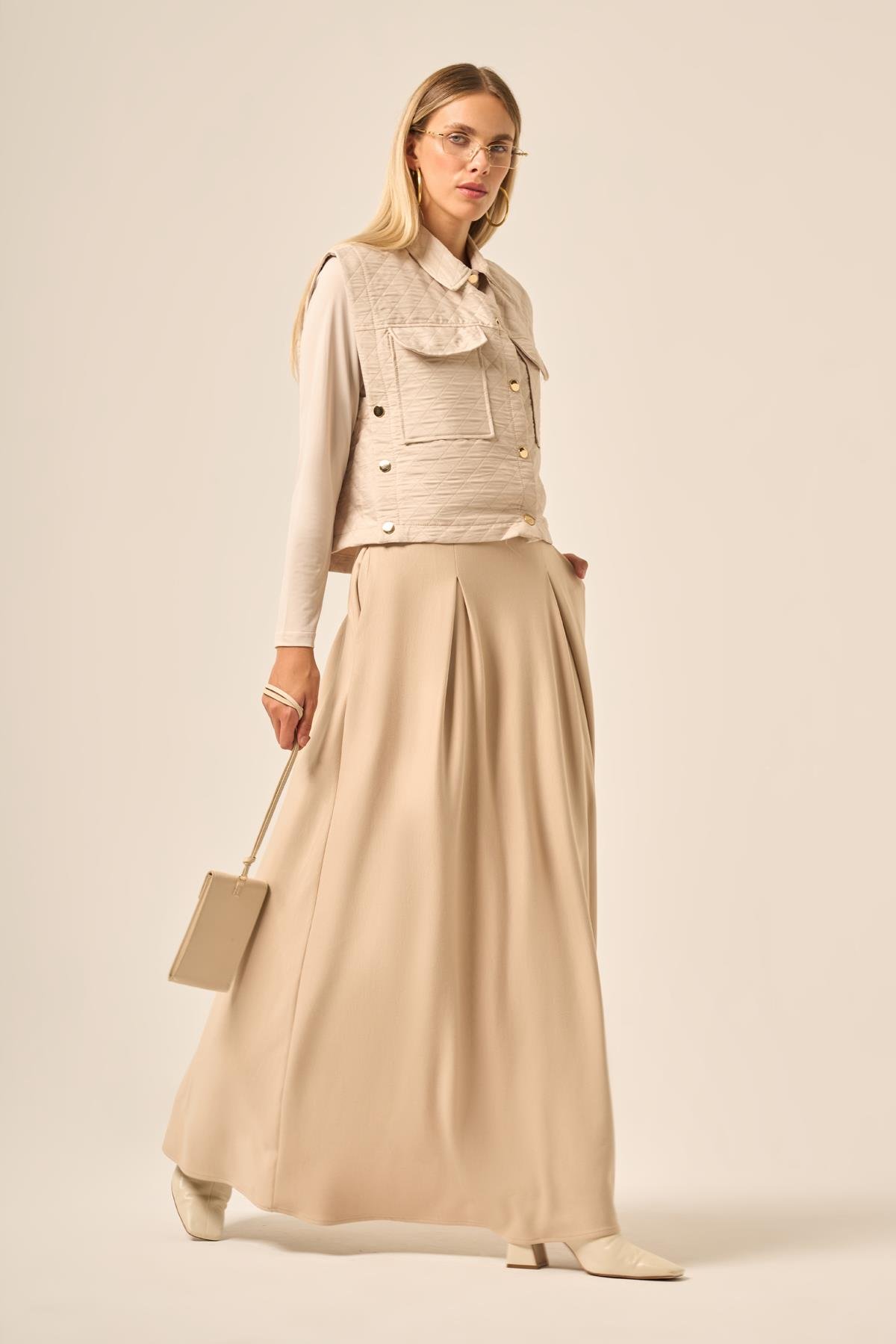 FTZ Women KADIN KAPİTONE OYSHO ETEKLİ TAKIM  Beige 31220