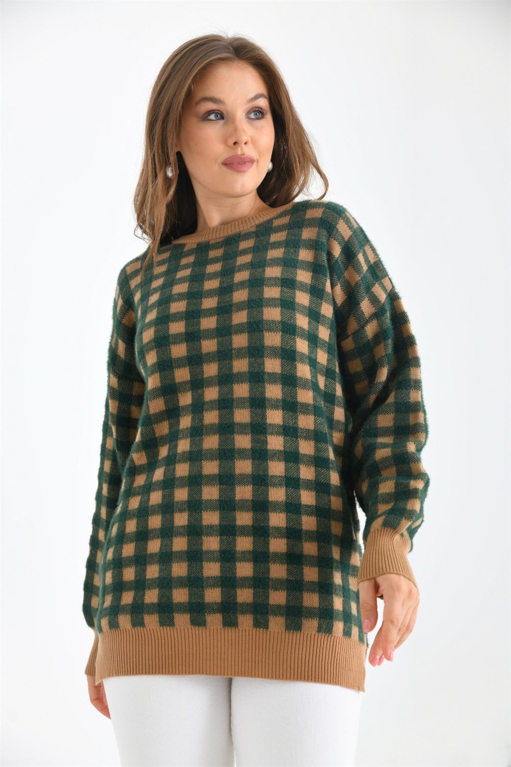 FTZ Women Kadın Kare Desen Bluz BİSKÜVİ