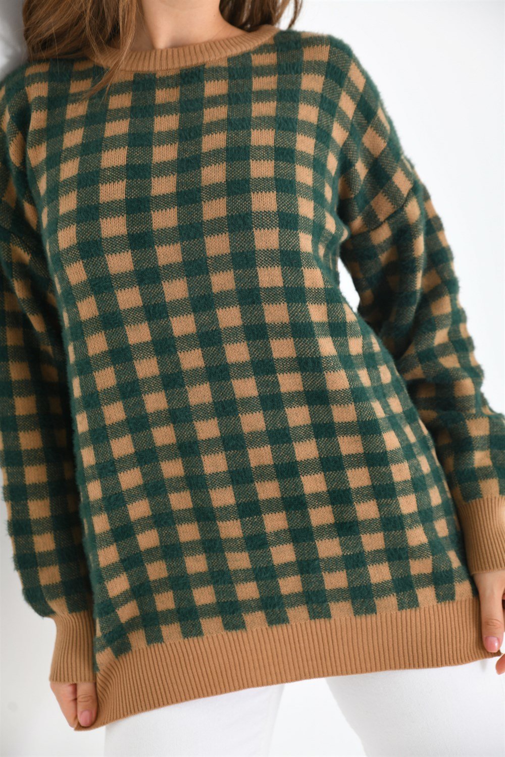 FTZ Women Kadın Kare Desen Bluz BİSKÜVİ