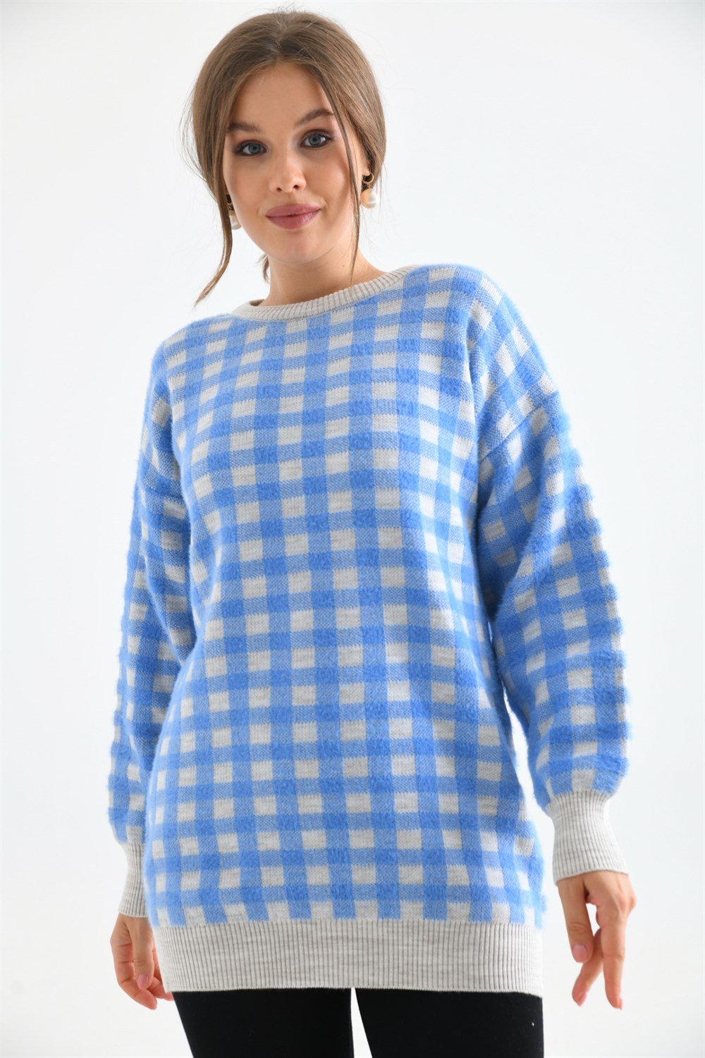 FTZ Women Kadın Kare Desen Bluz TAŞ