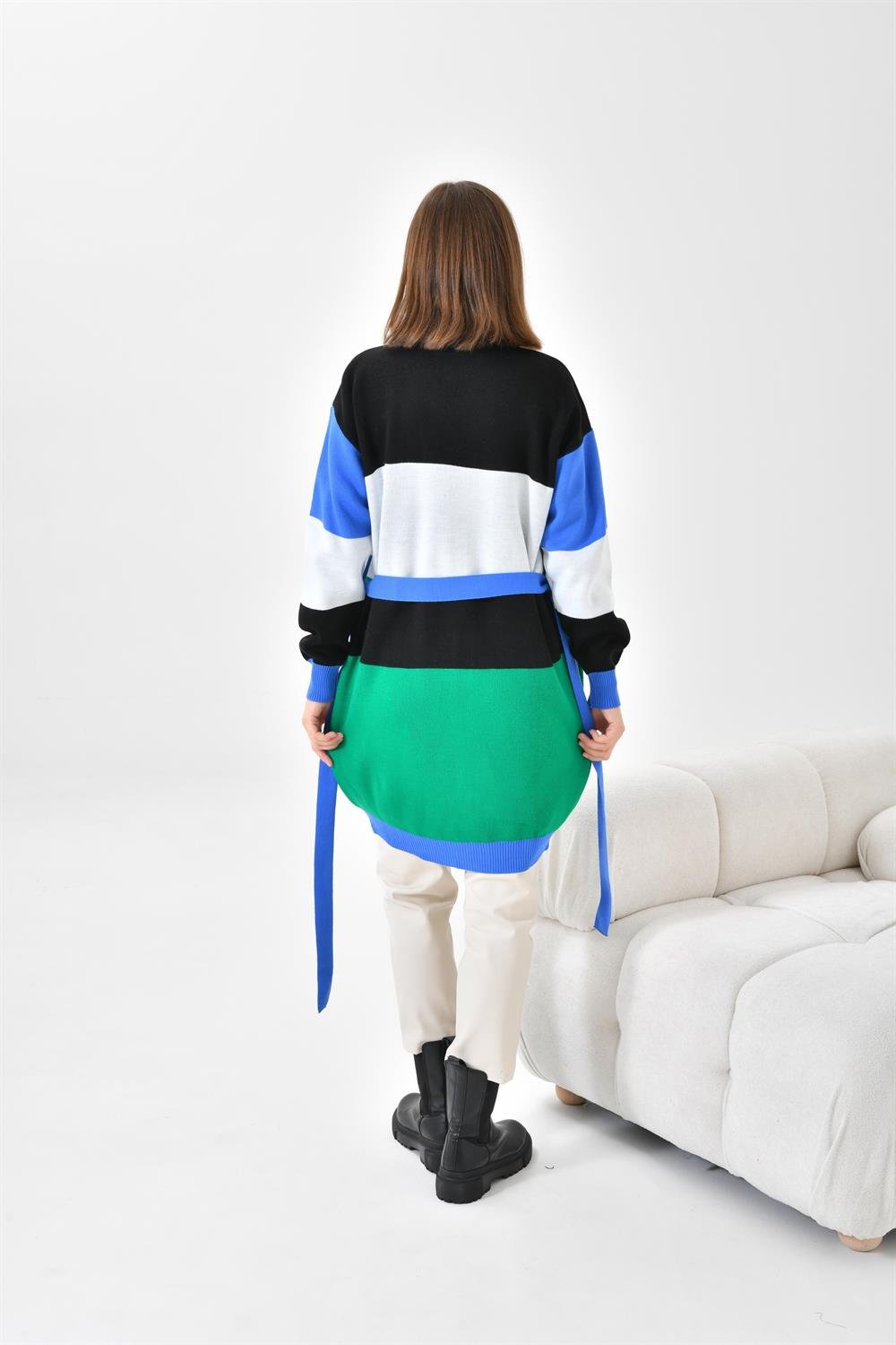 Ftz Women Kadın Kare Detay Uzun Hırka Mavi