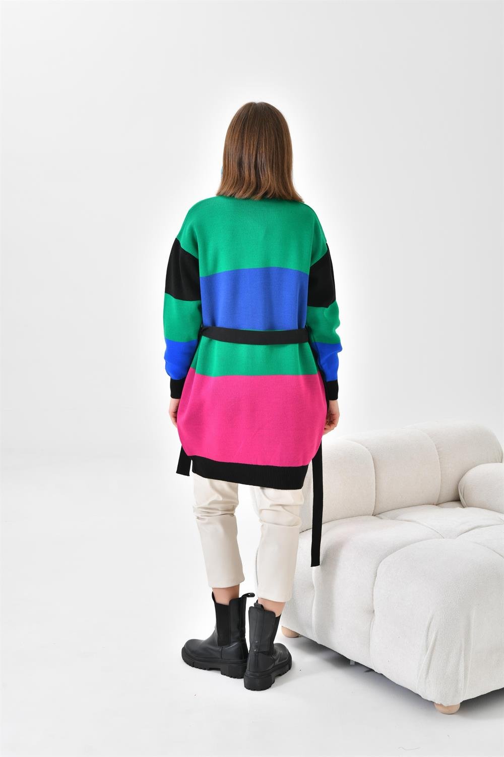 Ftz Women Kadın Kare Detay Uzun Hırka Siyah