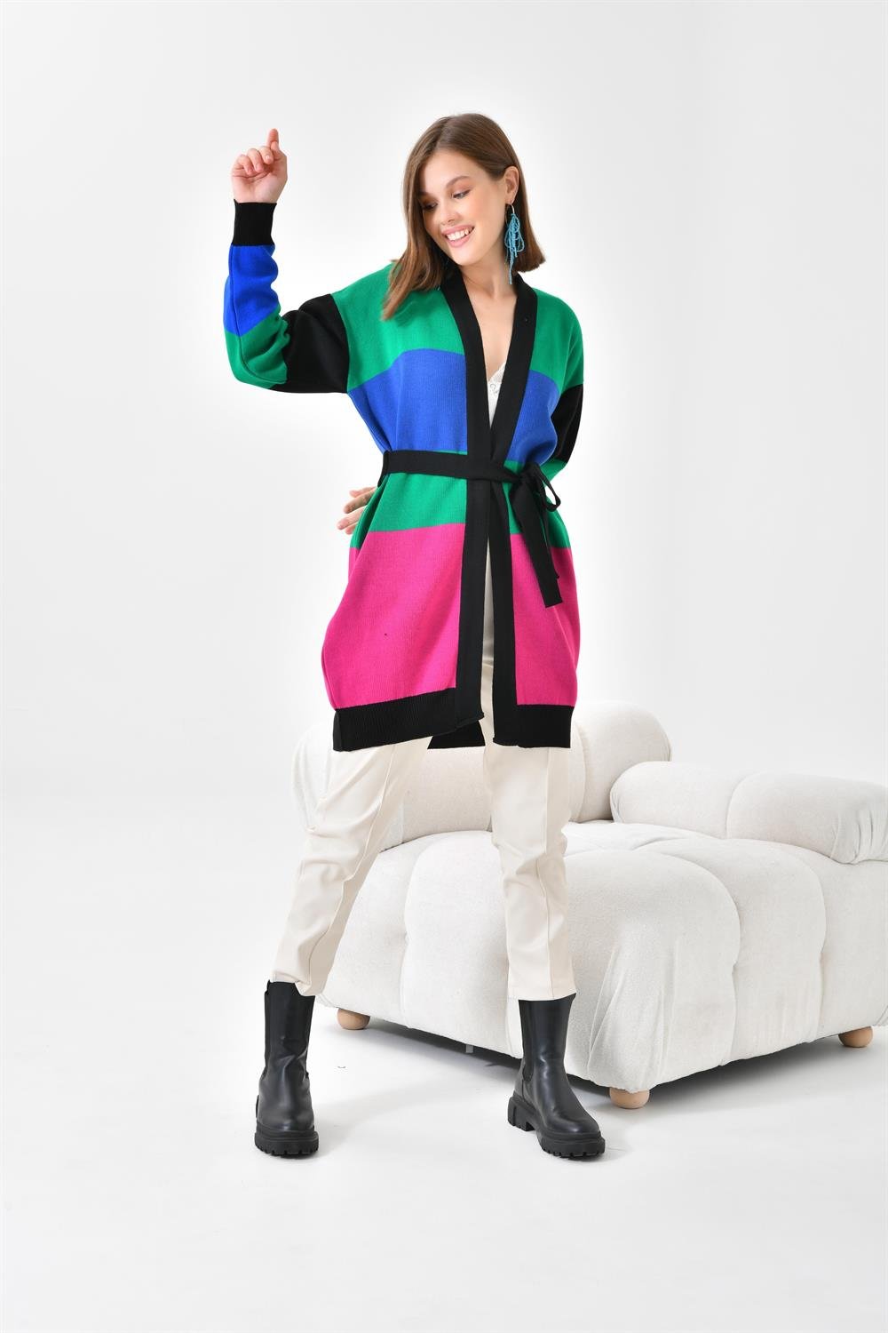 Ftz Women Kadın Kare Detay Uzun Hırka Siyah