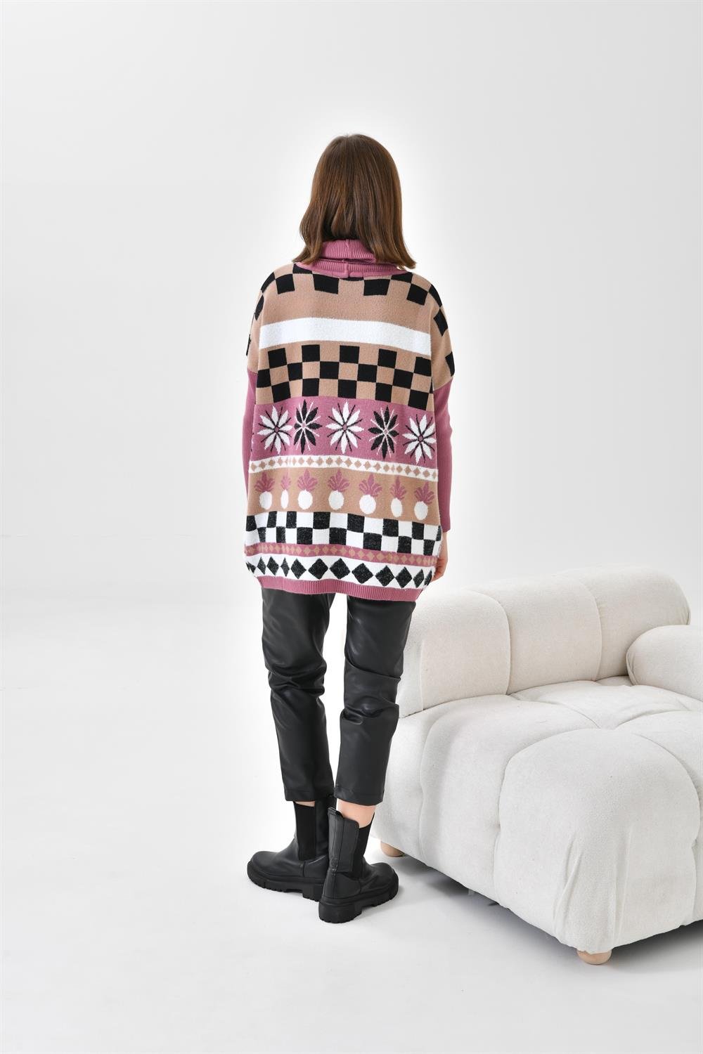 Ftz Women Kadın Karışık Desen Triko Kazak Gül