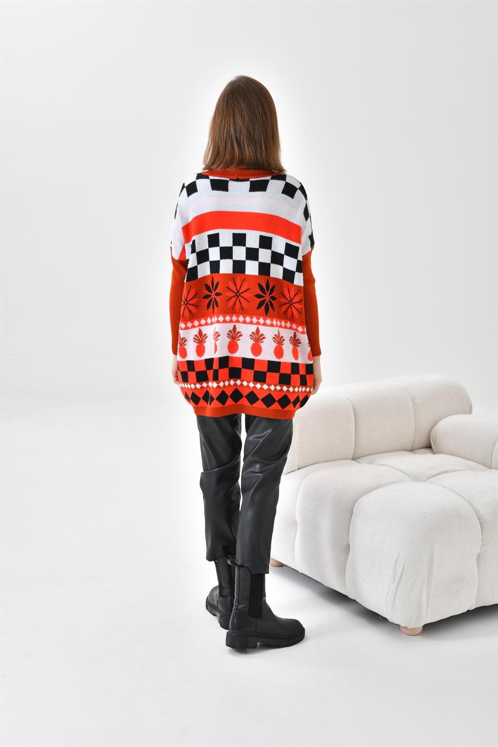 Ftz Women Kadın Karışık Desen Triko Kazak Kiremit