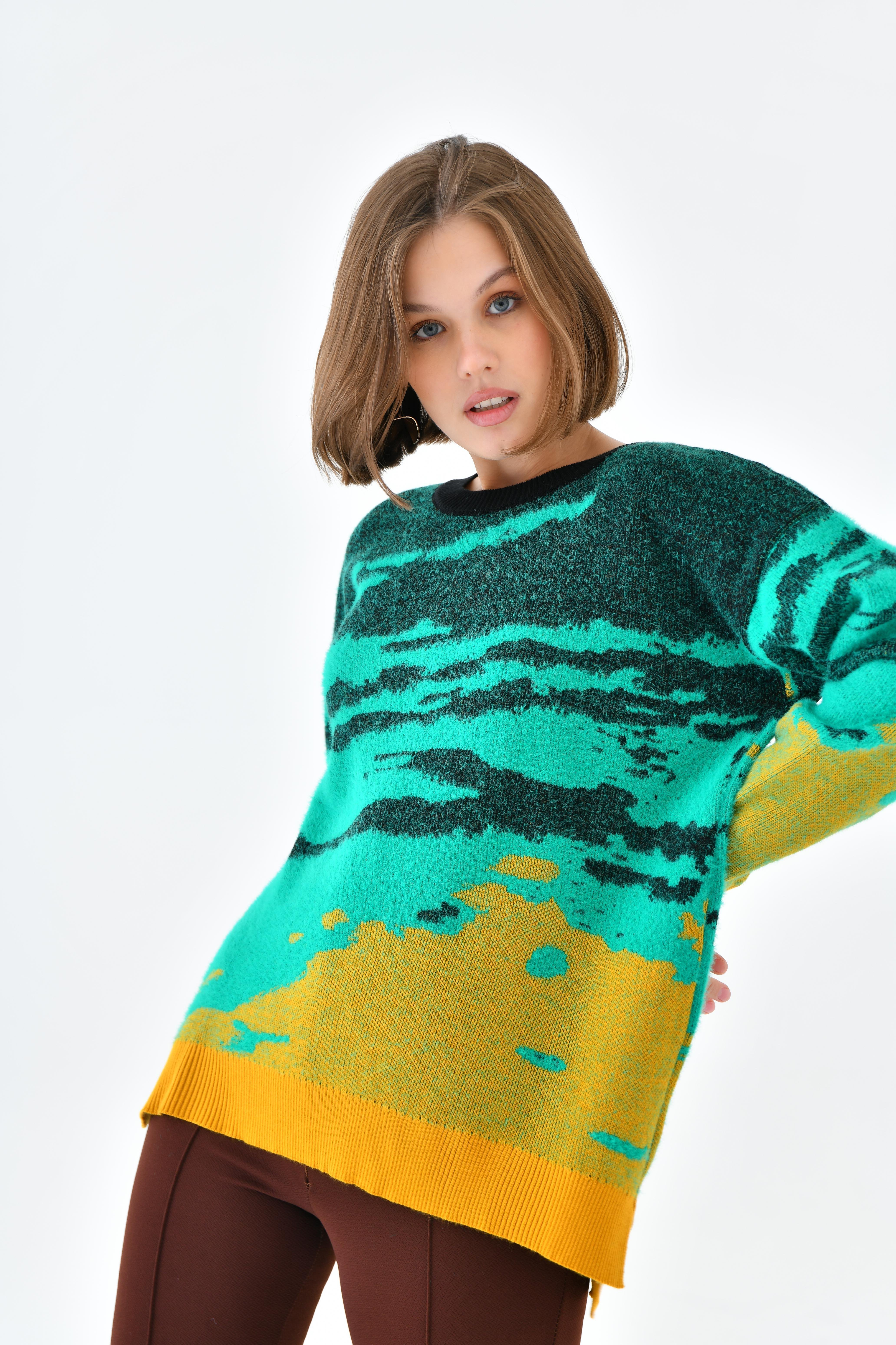 Ftz Women Kadın Karışık Desenli Kazak Benetton 20433