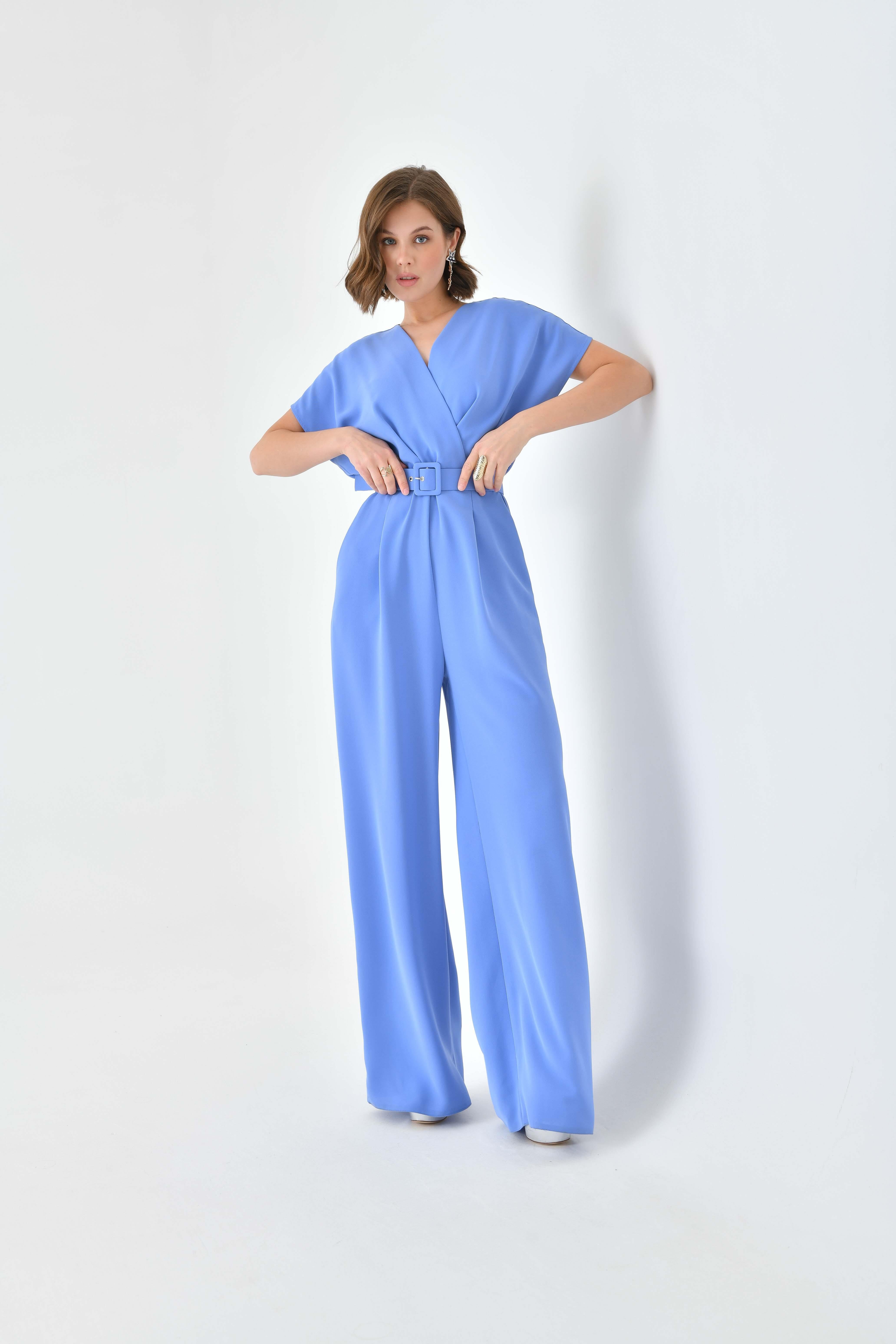 Ftz Women Kadın Kemerli Tulum Mavi 30724