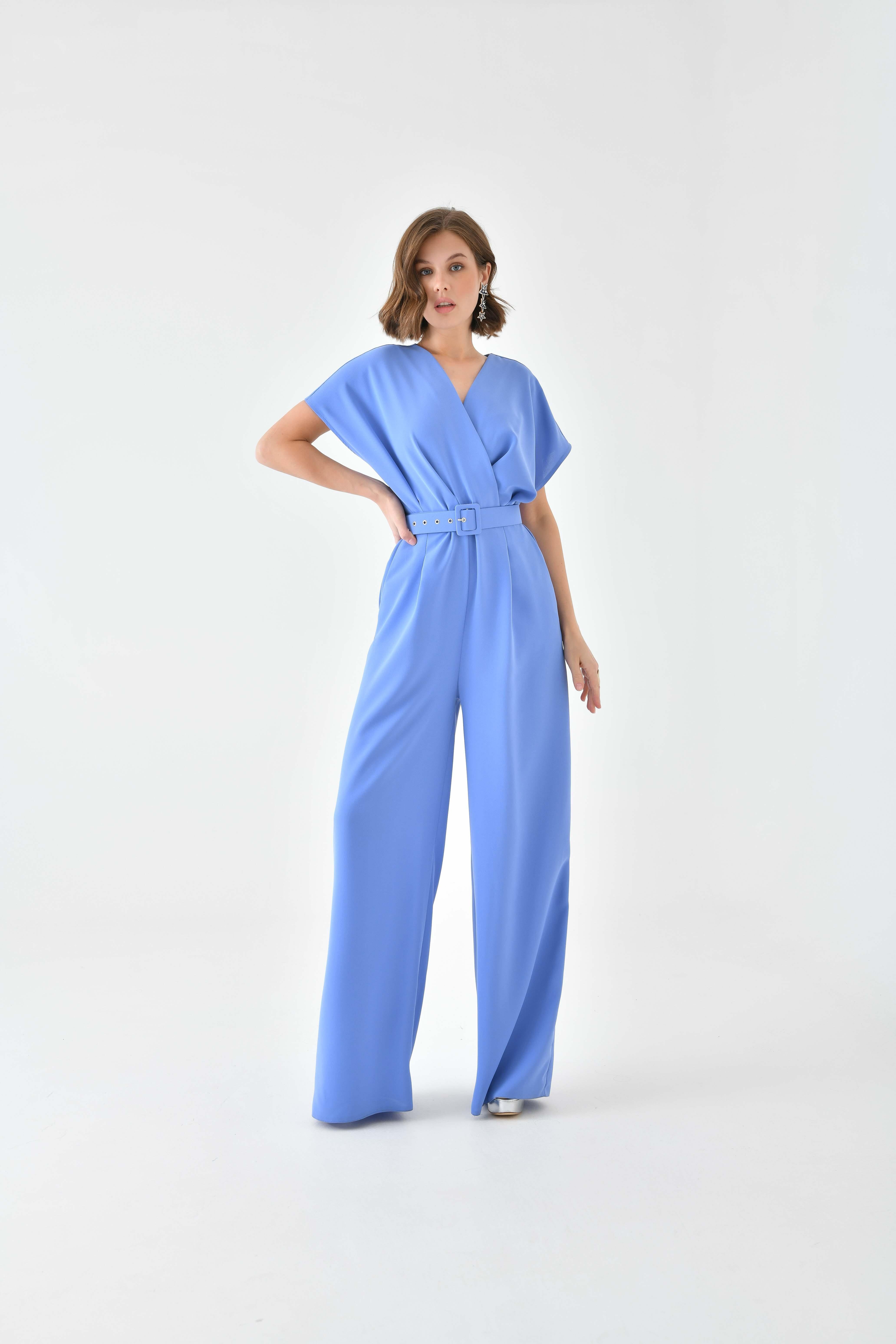 Ftz Women Kadın Kemerli Tulum Mavi 30724