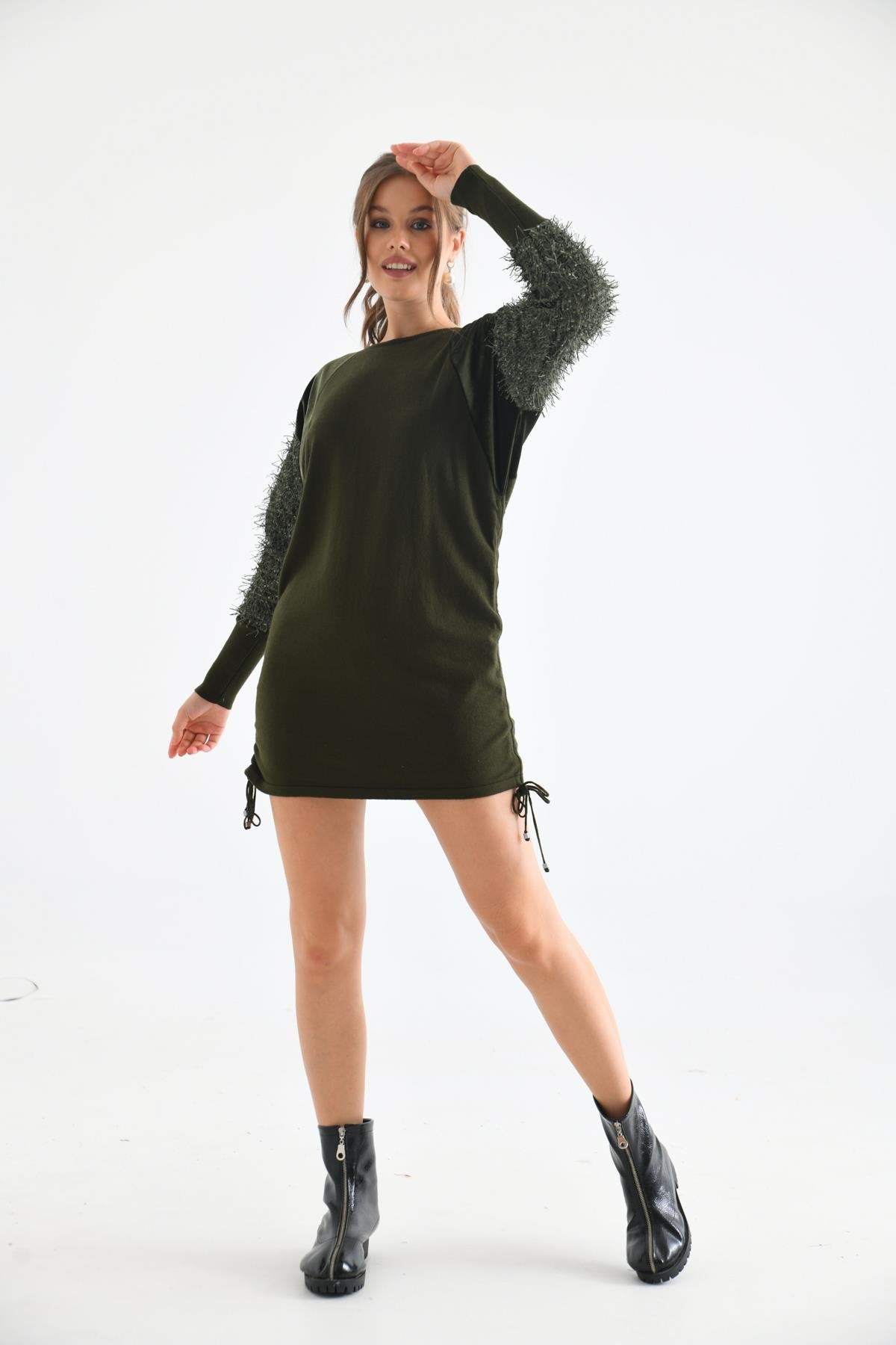 FTZ Women Kadın Kol Püskül Detay Tunik  Haki 21-1245