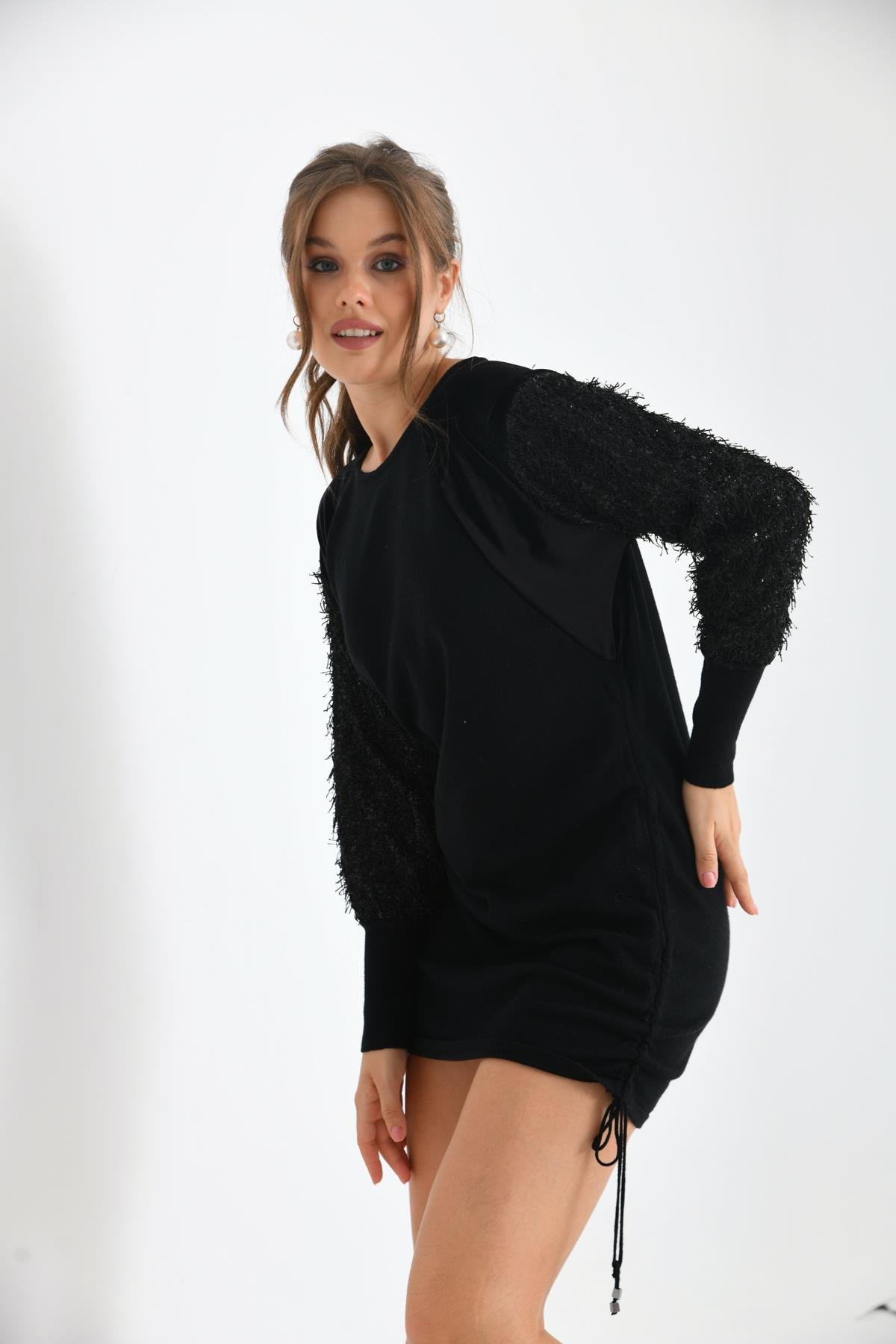 FTZ Women Kadın Kol Püskül Detay Tunik  Siyah 21-1245