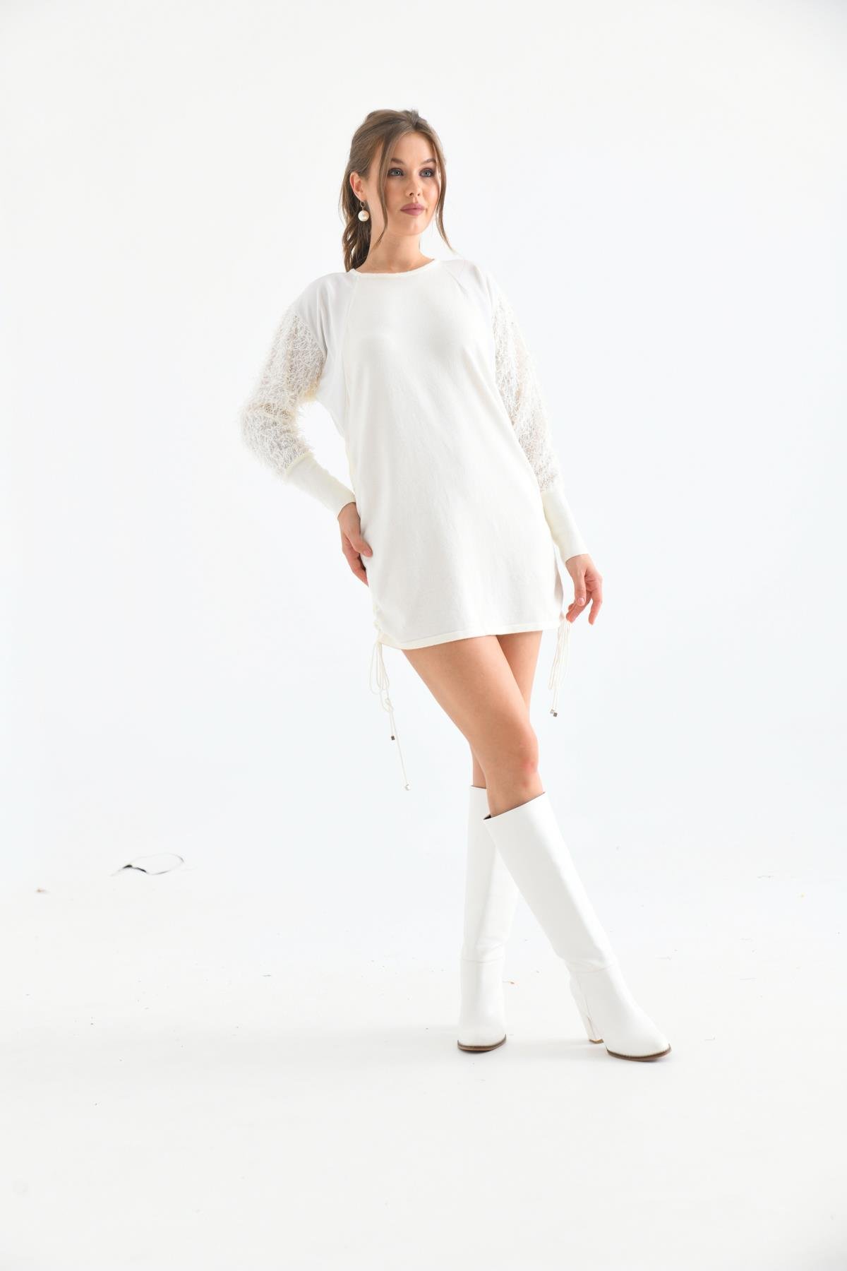 FTZ Women Kadın Kol Püskül Detay Tunik  Ekru 21-1245