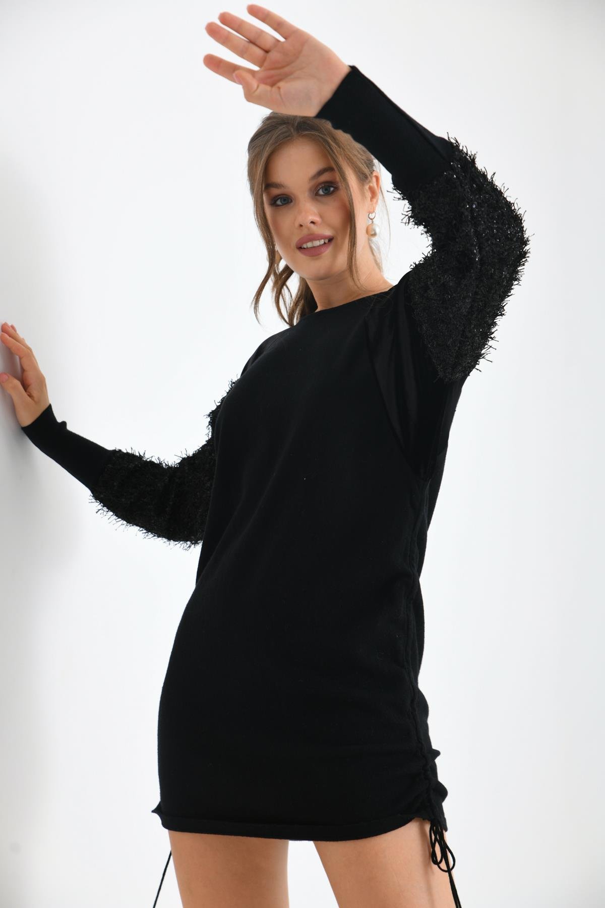 FTZ Women Kadın Kol Püskül Detay Tunik  Siyah 21-1245