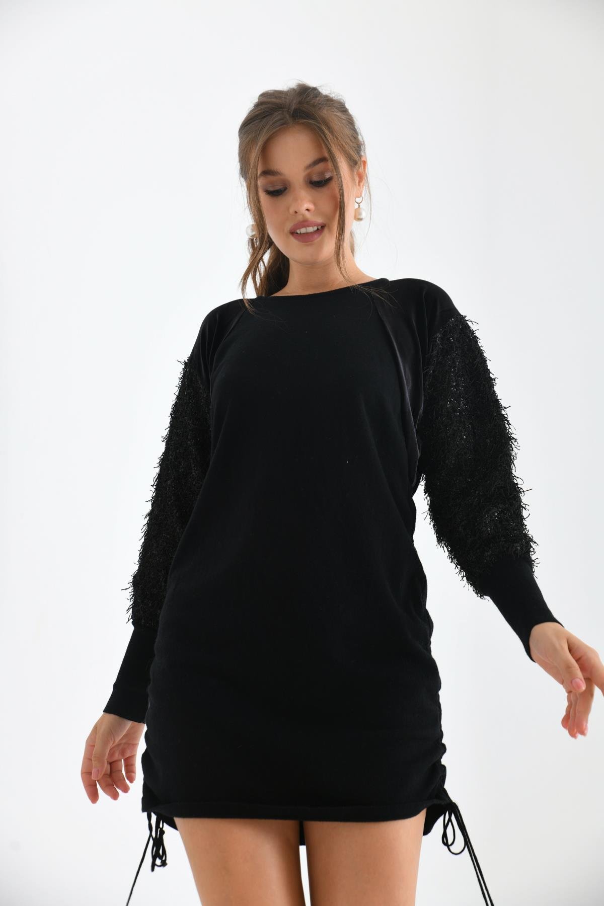 FTZ Women Kadın Kol Püskül Detay Tunik  Siyah 21-1245