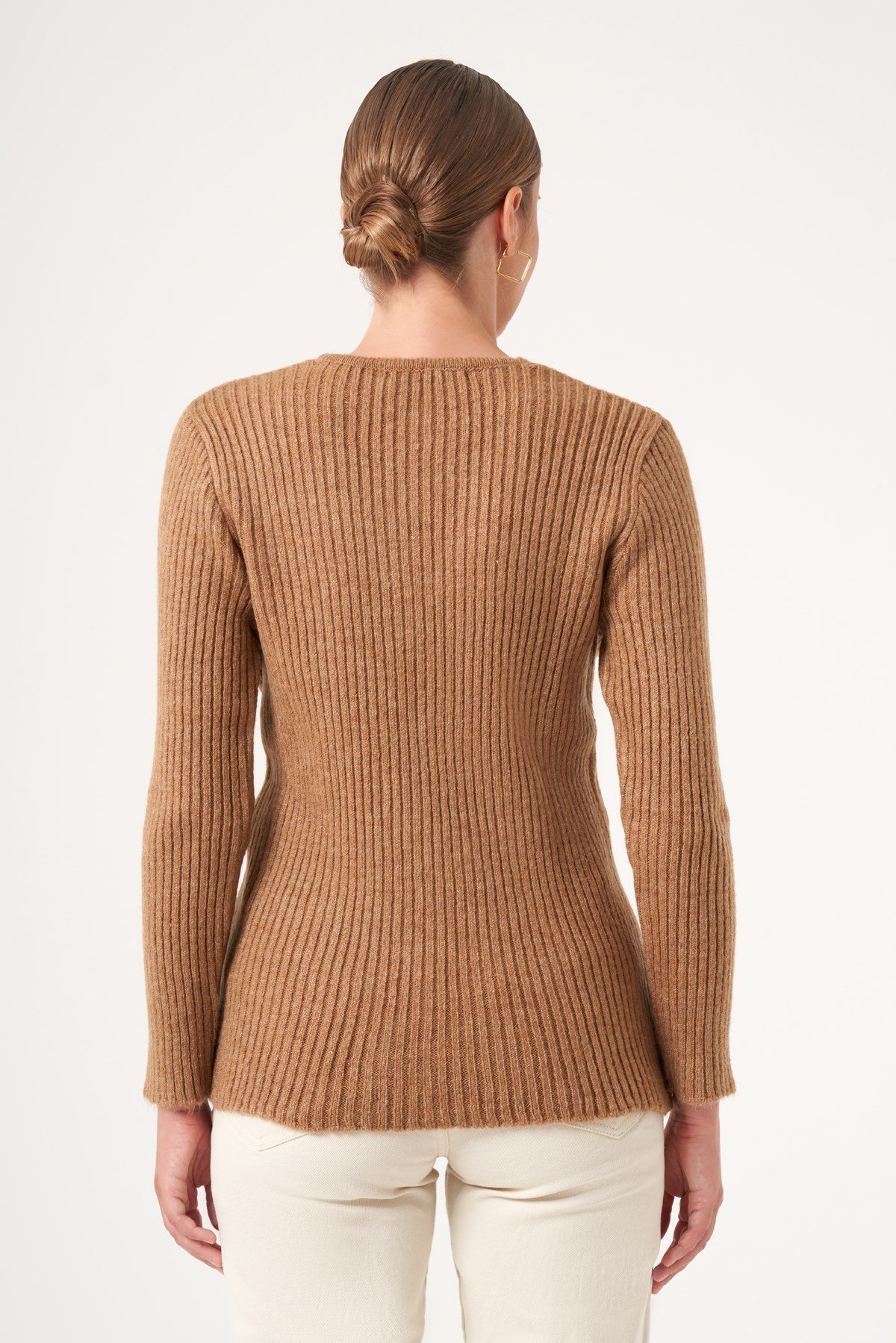 FTZ Women Kadın Kruvaze Şardon Kazak  Camel 25258