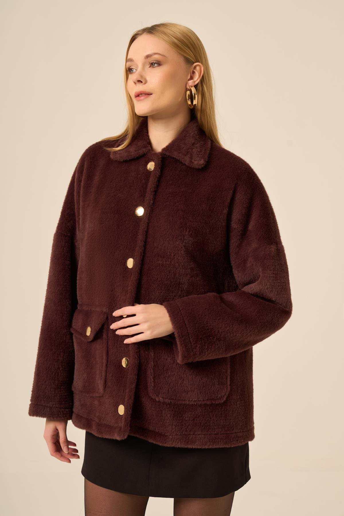 FTZ Women Kadın Kürk Ceket  Kahve 31281