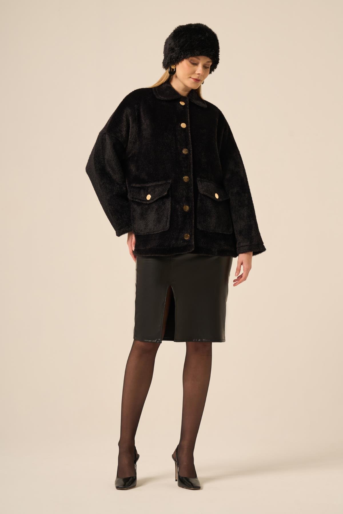 FTZ Women Kadın Kürk Ceket  Siyah 31281