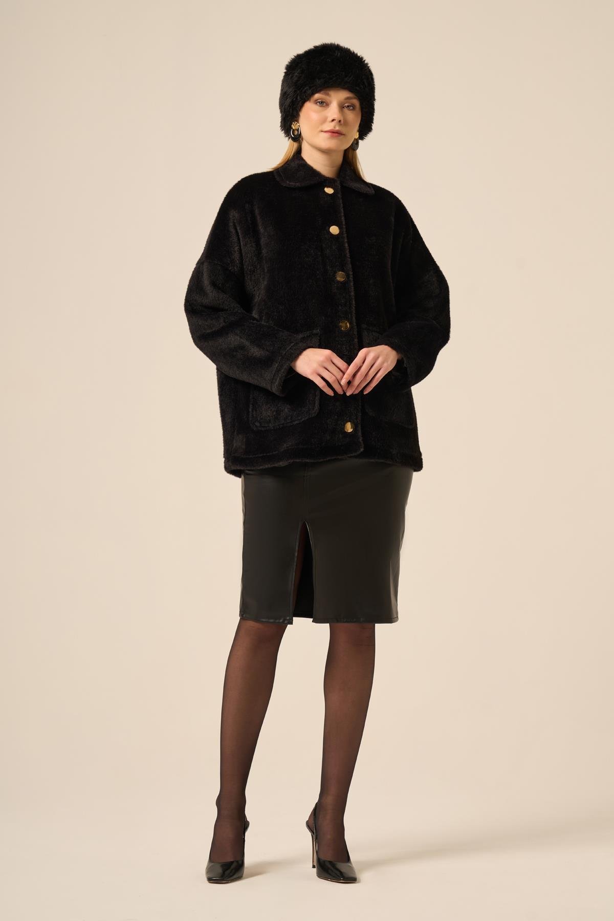 FTZ Women Kadın Kürk Ceket  Siyah 31281