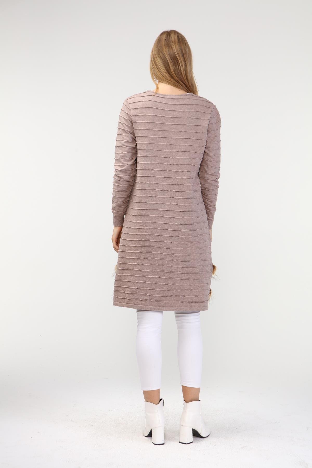 FTZ Women Kadın Kürk Detaylı Tunik  Beige 19-872