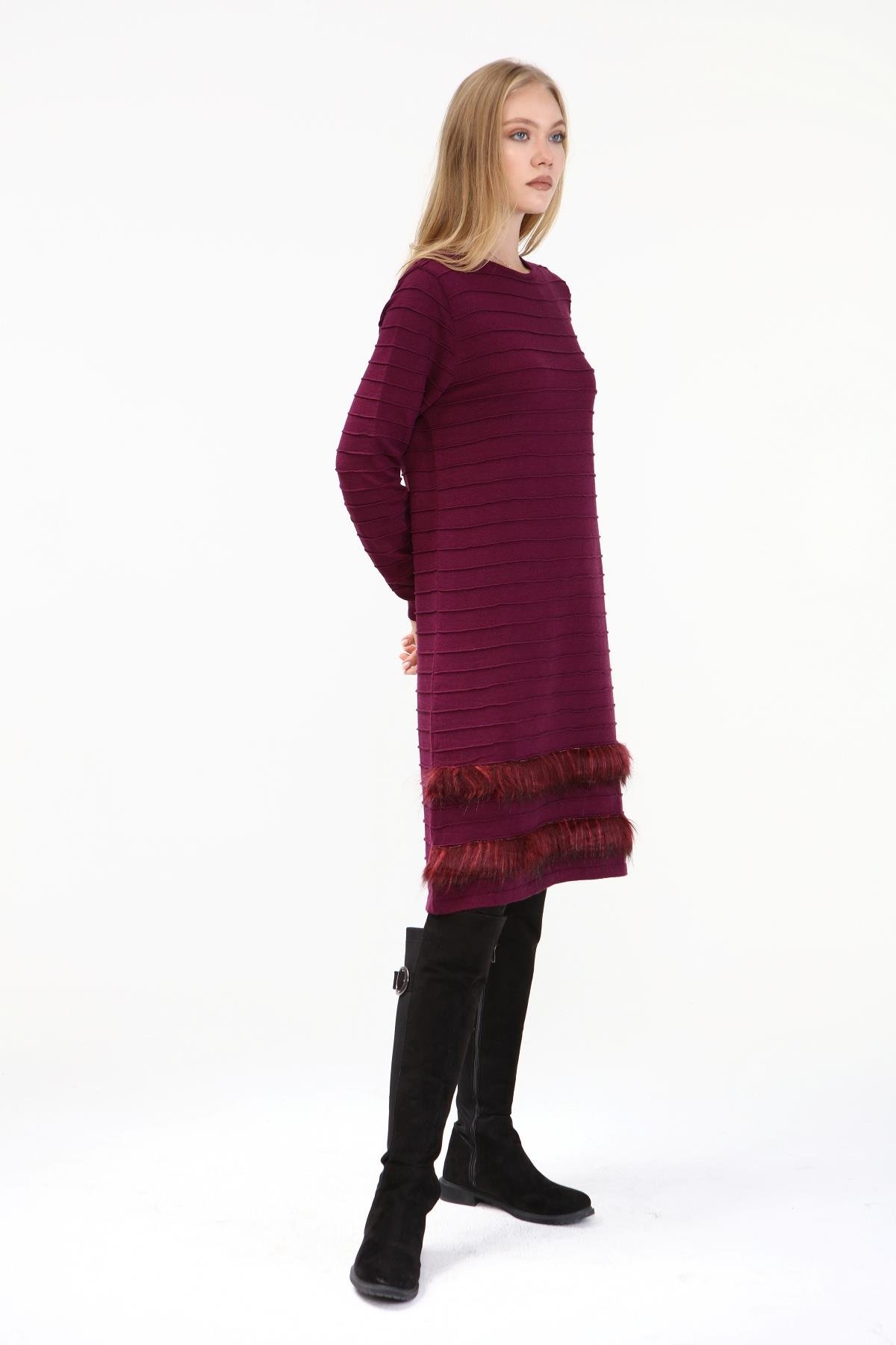 FTZ Women Kadın Kürk Detaylı Tunik  Mürdüm 19-872