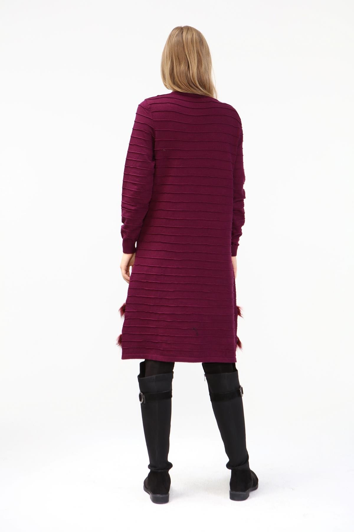 FTZ Women Kadın Kürk Detaylı Tunik  Mürdüm 19-872