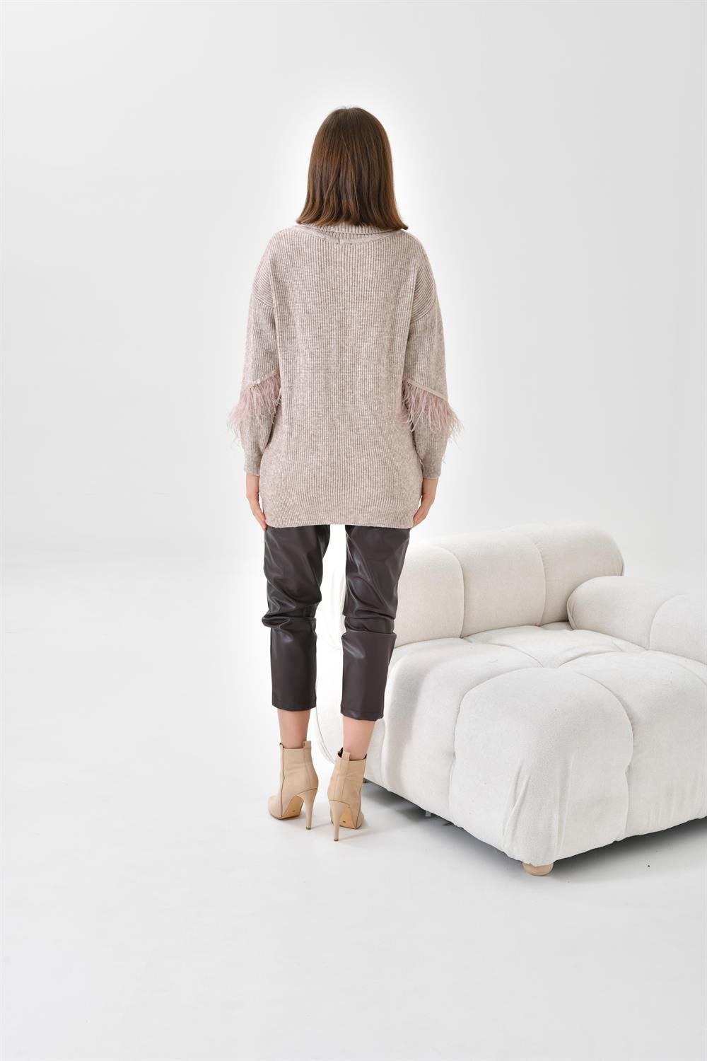 Ftz Women Kadın Kuş Tüyü Detaylı Kazak Taş