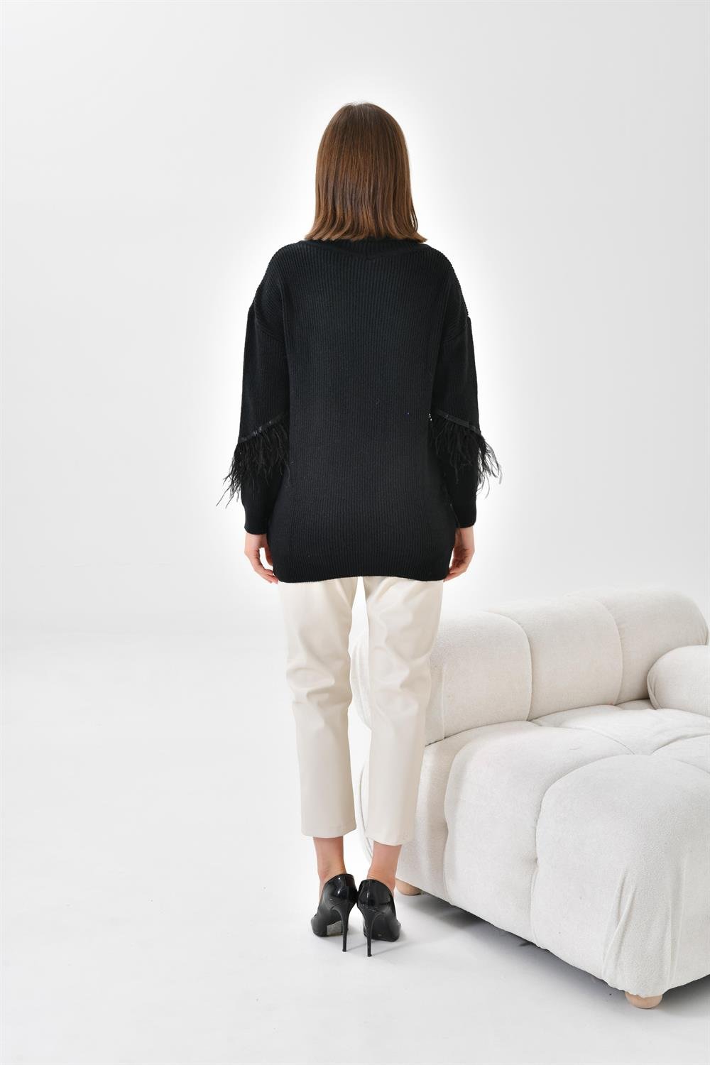 Ftz Women Kadın Kuş Tüyü Detaylı Kazak Siyah