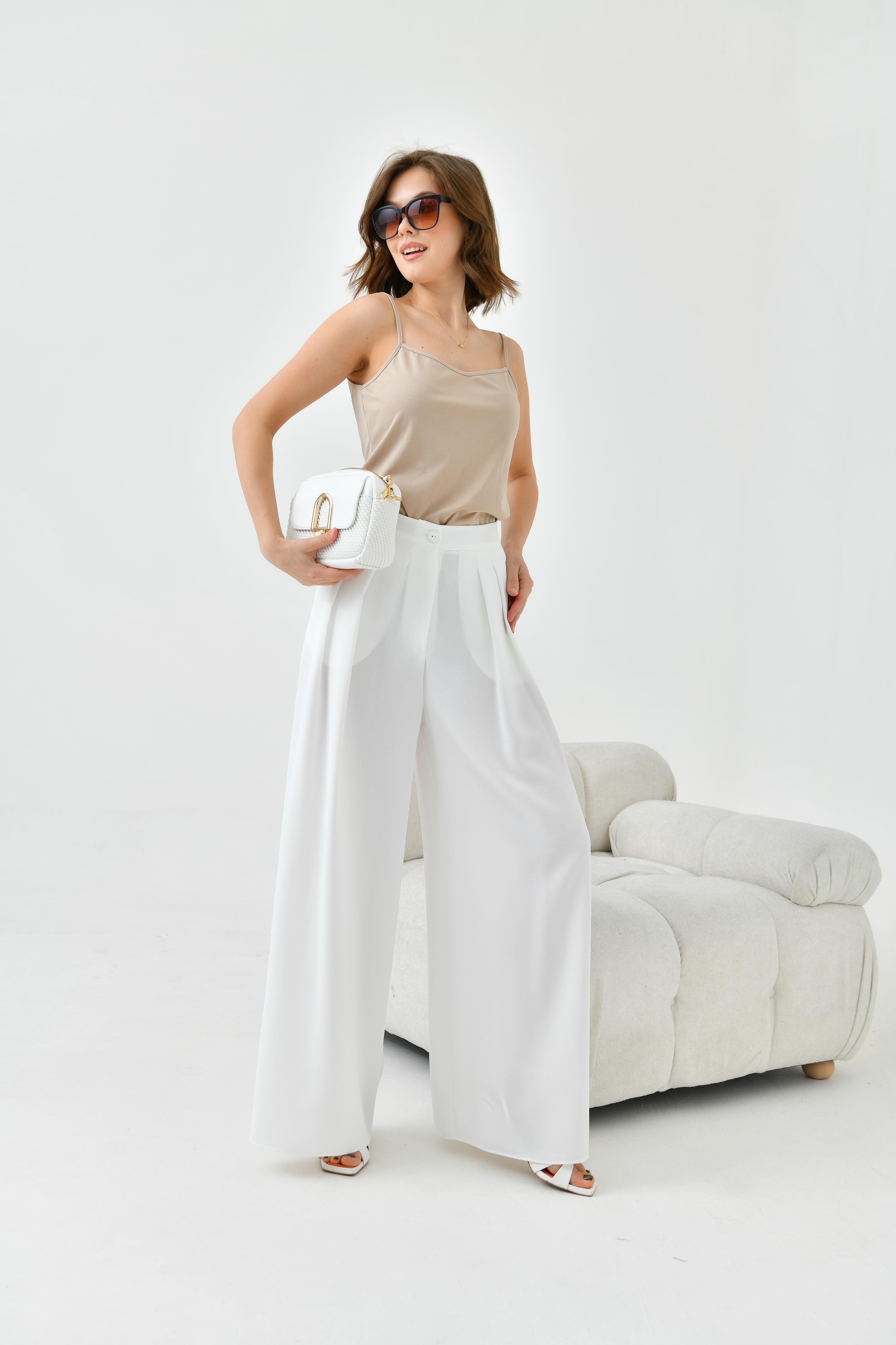 Ftz Women Kadın Lastikli Pleli Pantolon Ekru 30762