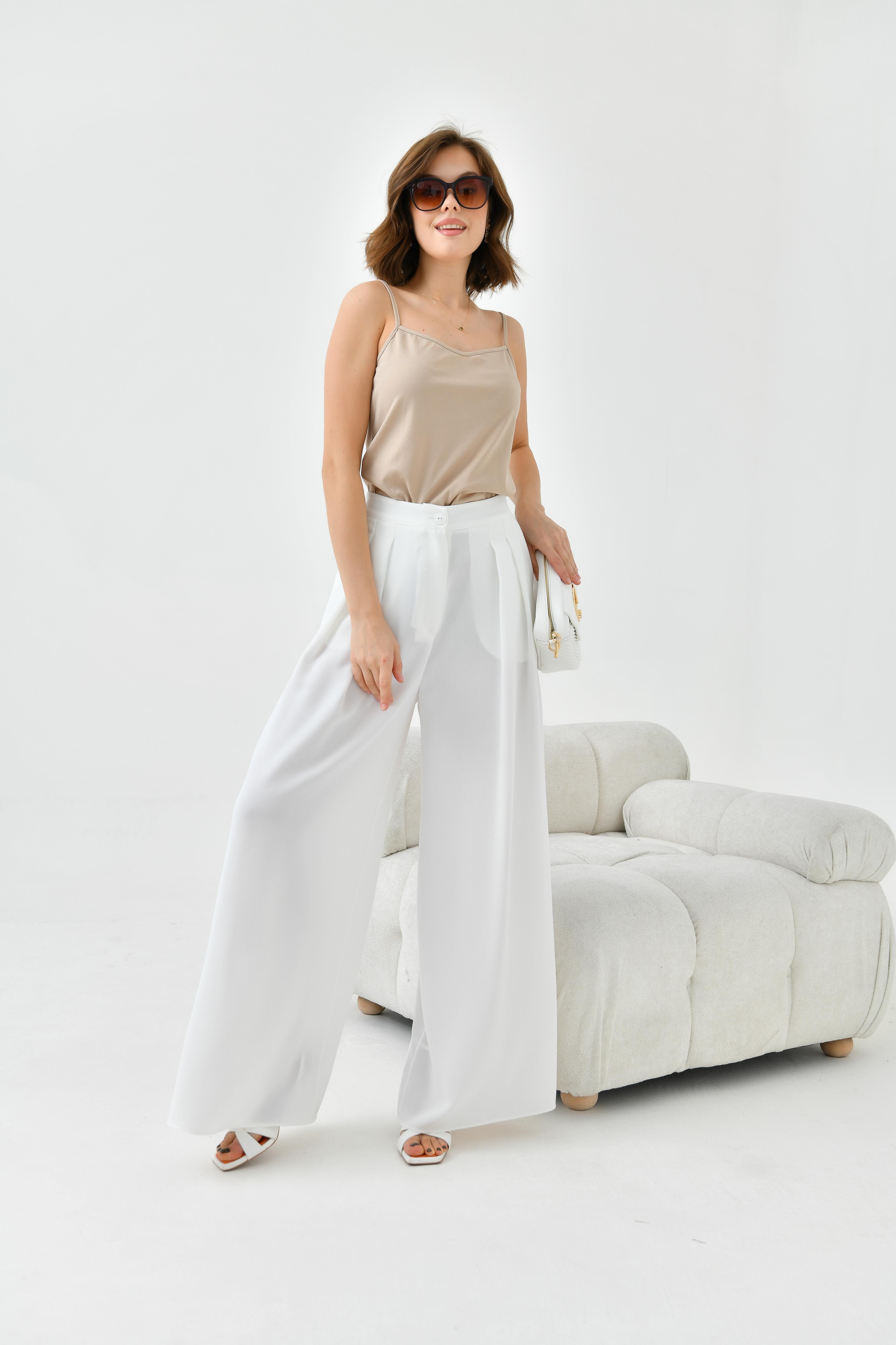 Ftz Women Kadın Lastikli Pleli Pantolon Ekru 30762