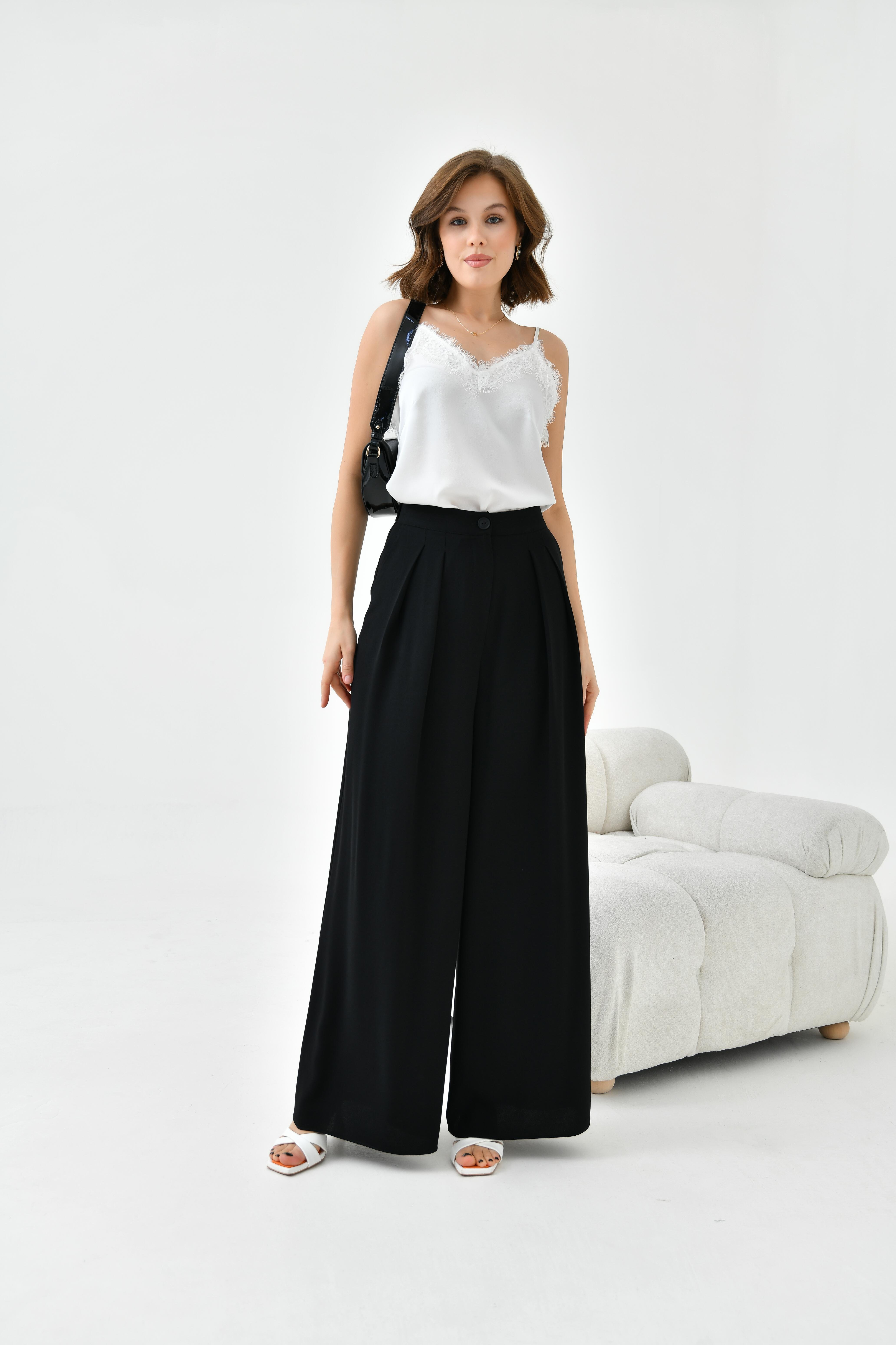 Ftz Women Kadın Lastikli Pleli Pantolon Siyah 30762