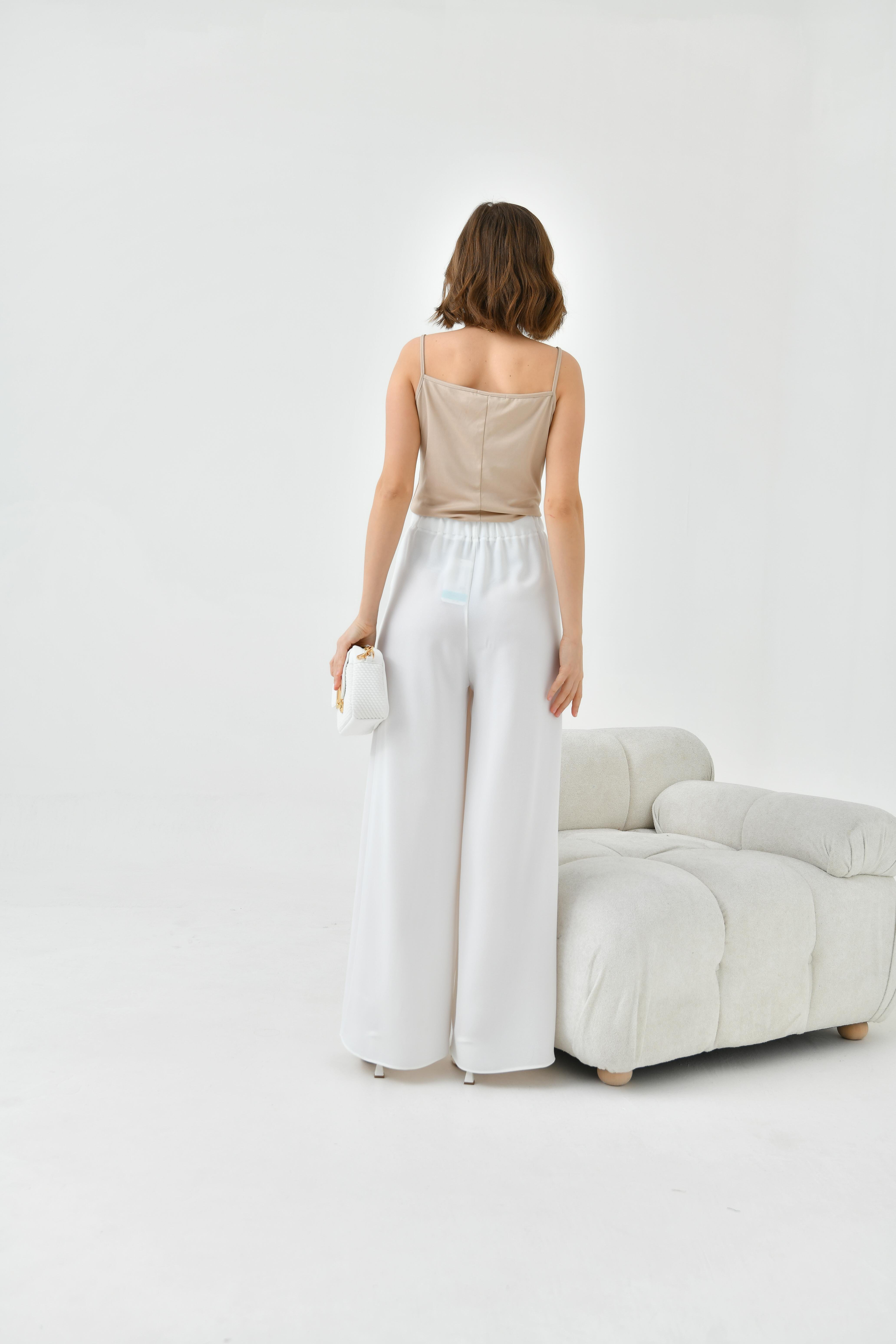 Ftz Women Kadın Lastikli Pleli Pantolon Ekru 30762