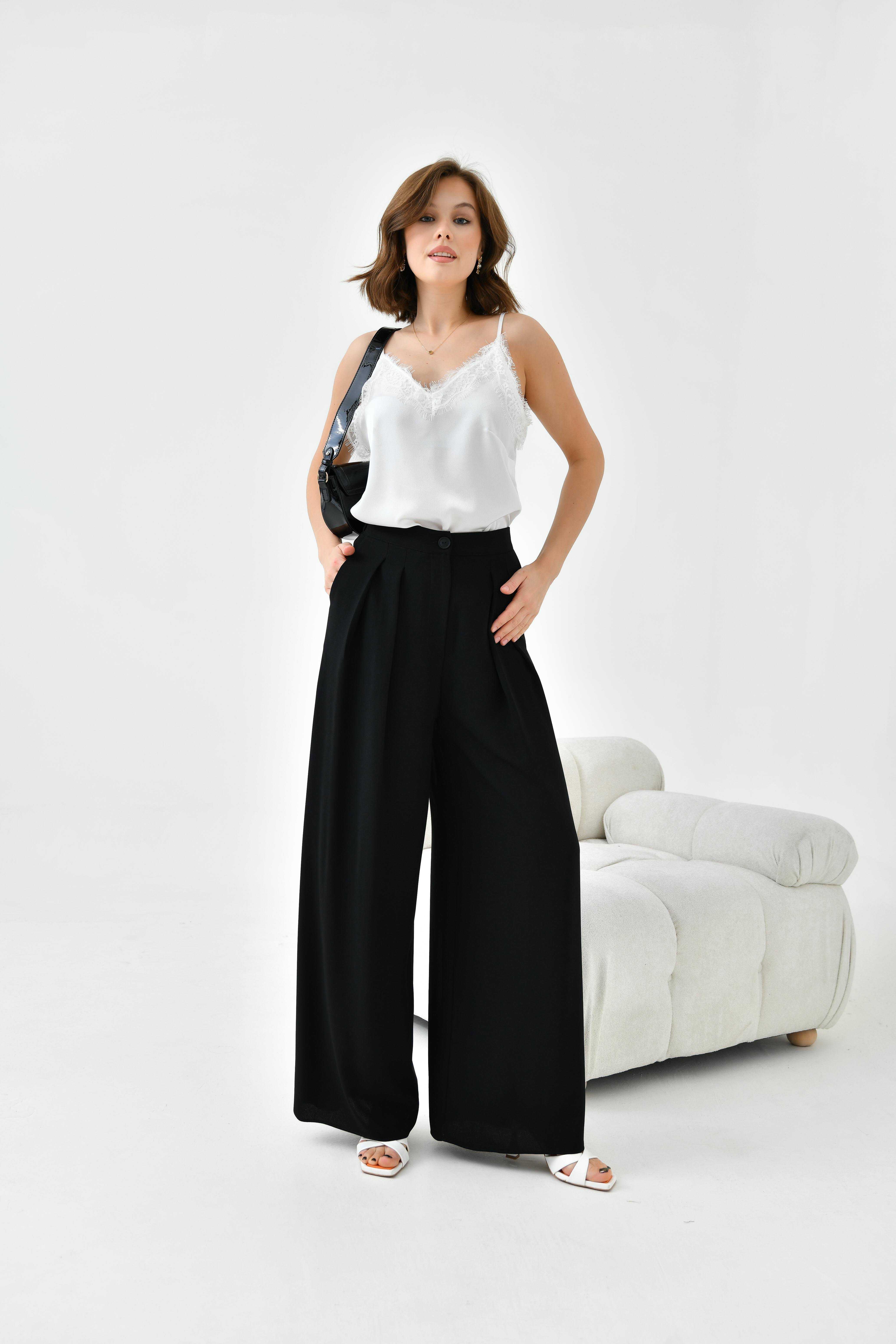 Ftz Women Kadın Lastikli Pleli Pantolon Siyah 30762