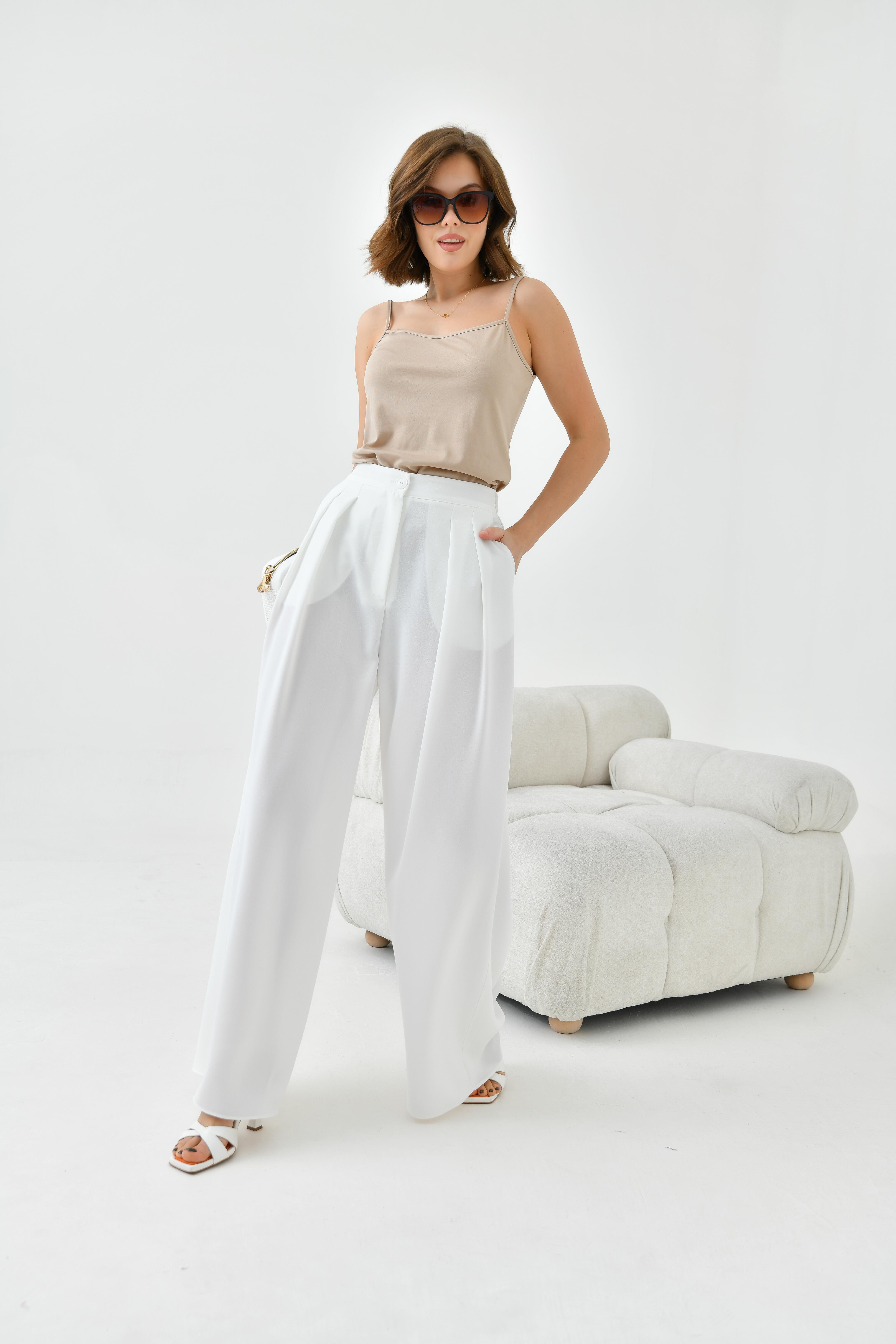 Ftz Women Kadın Lastikli Pleli Pantolon Ekru 30762