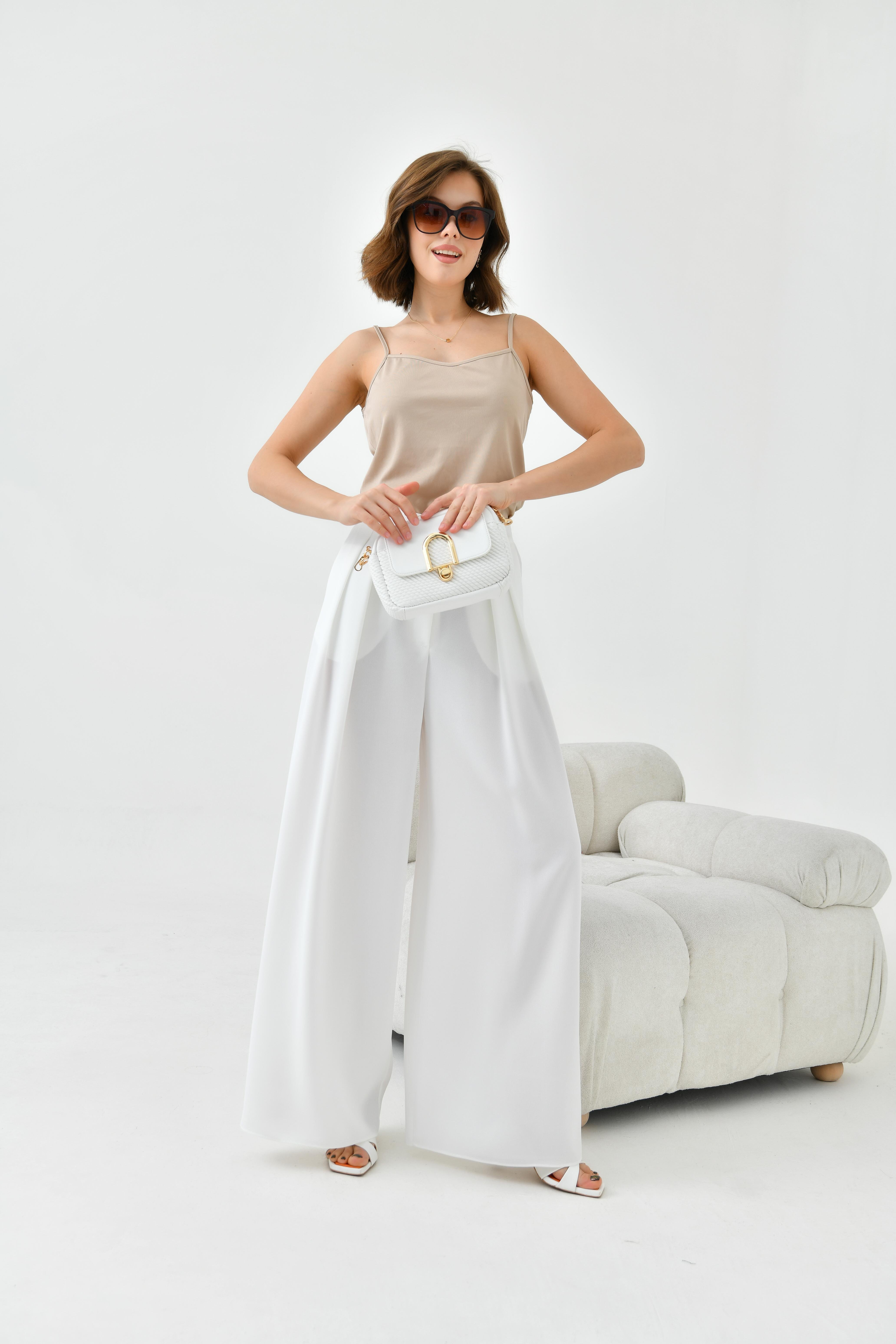 Ftz Women Kadın Lastikli Pleli Pantolon Ekru 30762