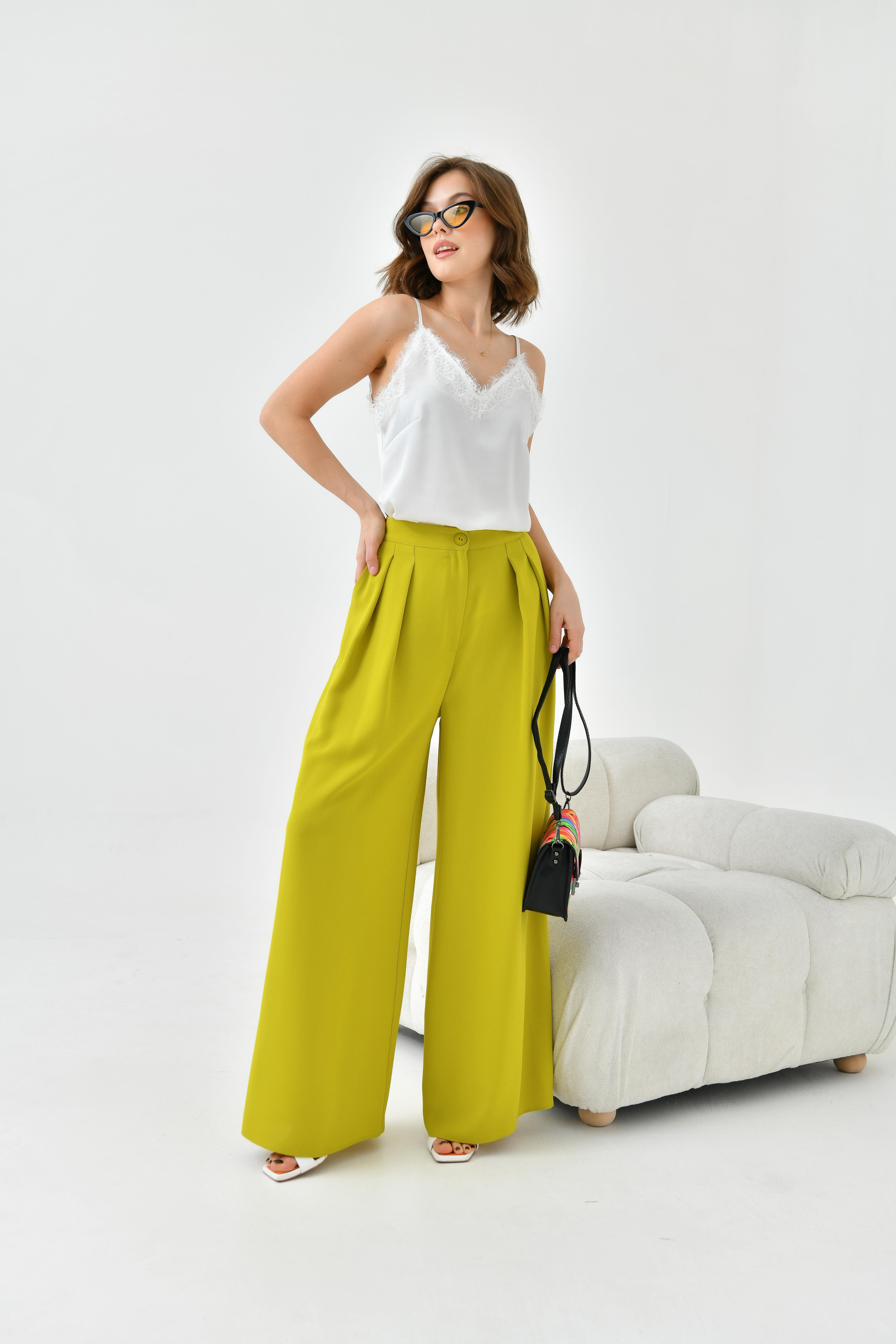 Ftz Women Kadın Lastikli Pleli Pantolon Asit 30762