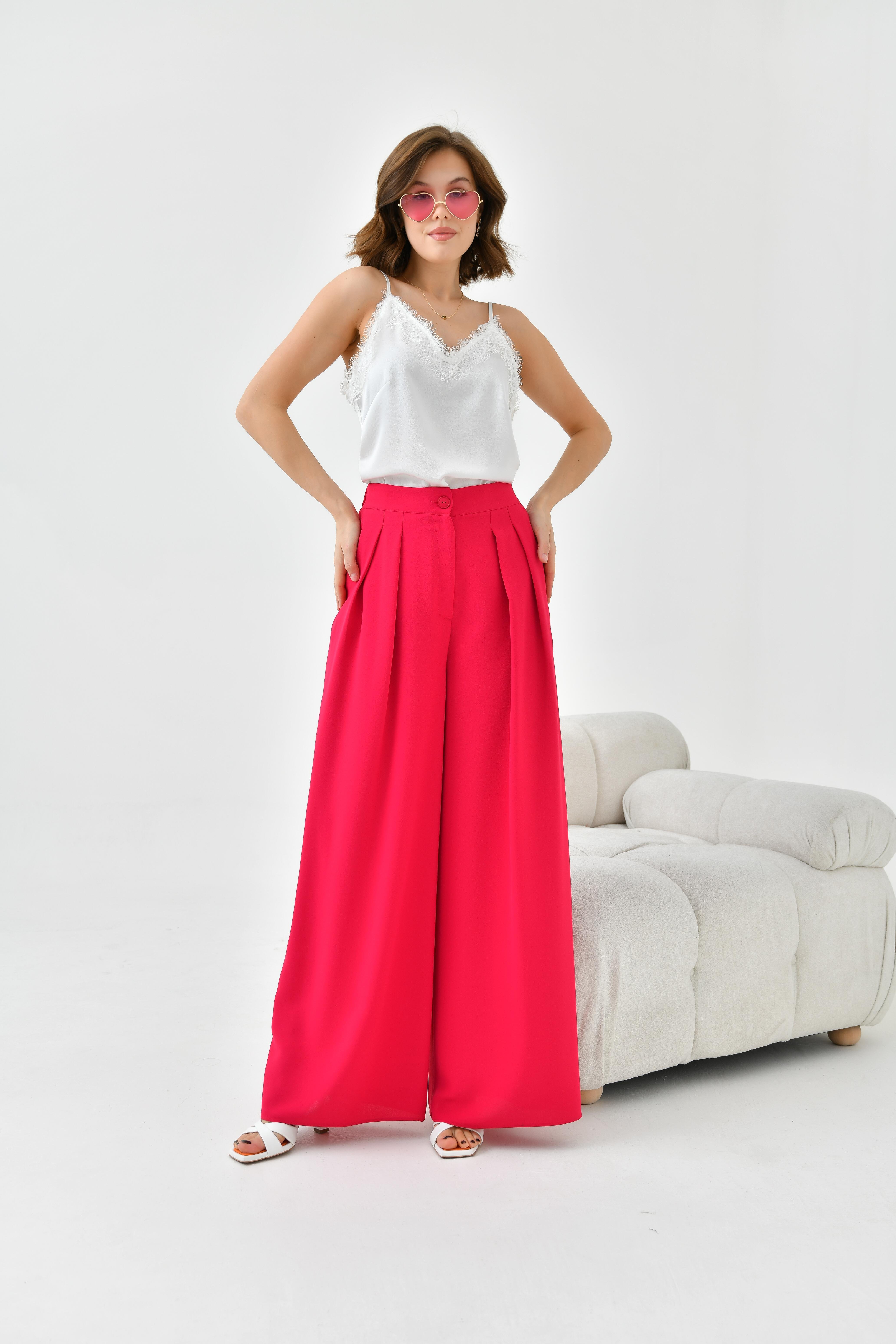 Ftz Women Kadın Lastikli Pleli Pantolon Fuşya 30762