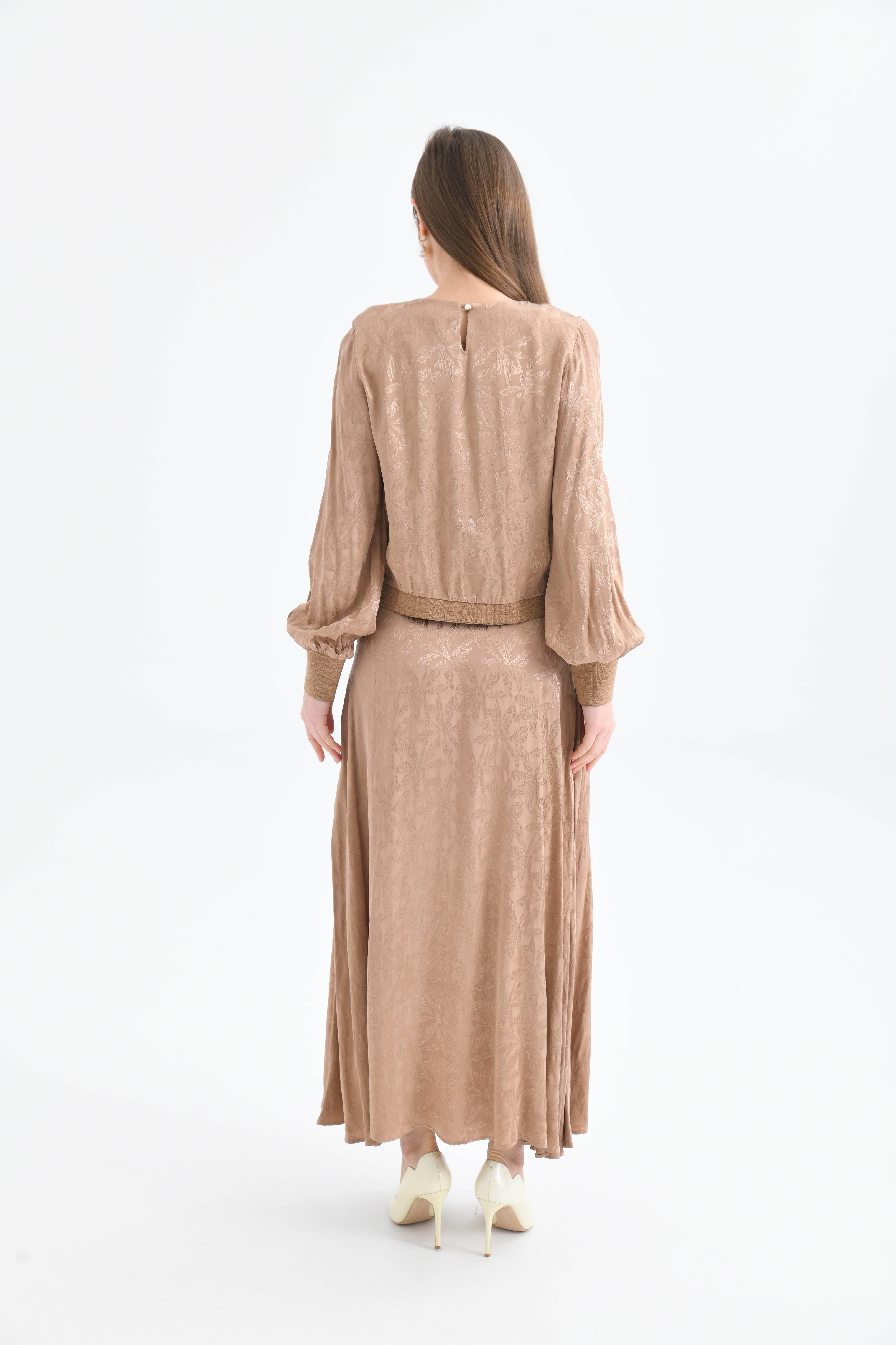 FTZ Women Kadın Leopar Desen Jakar Takım  Beige 30444