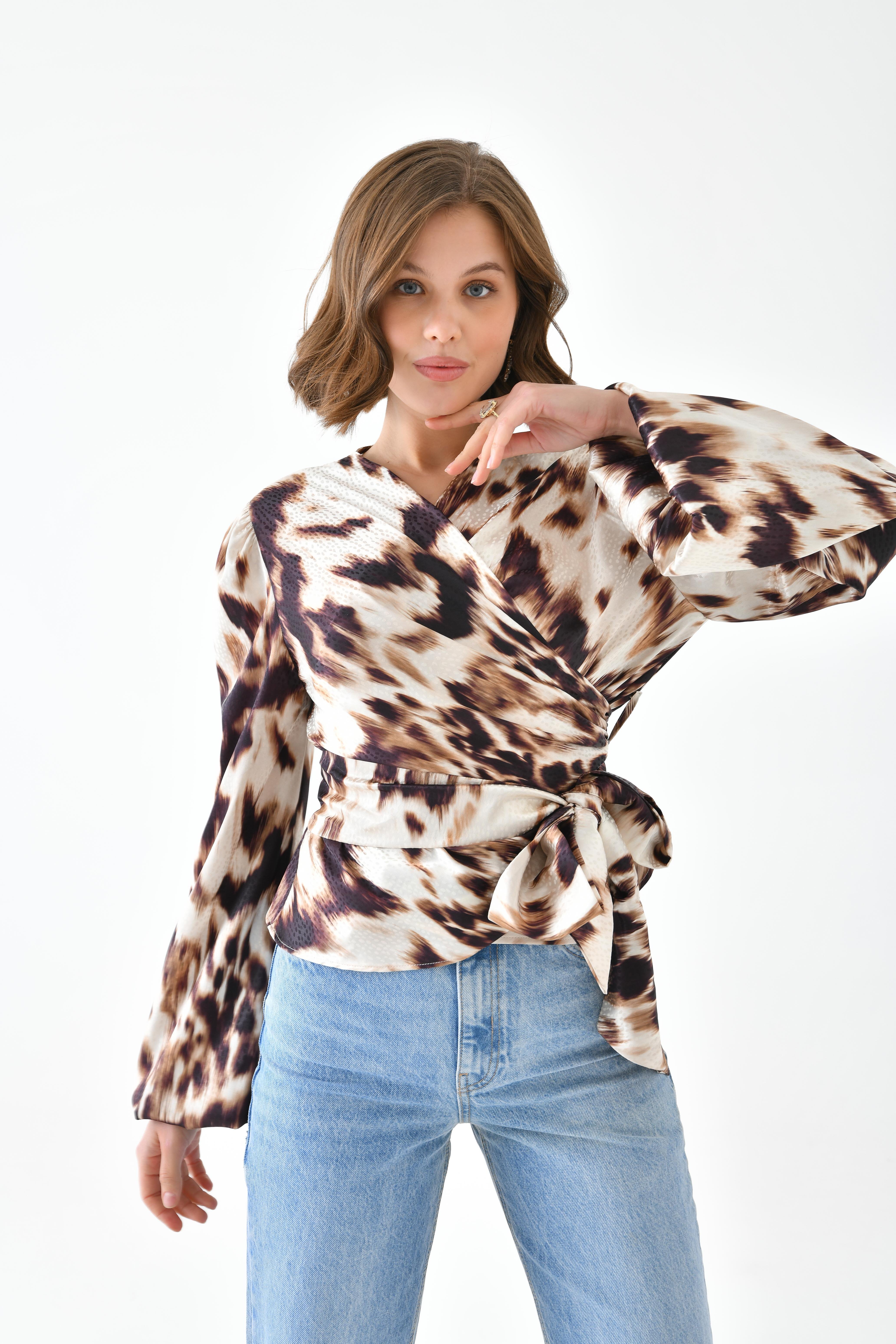 Ftz Women Kadın Leopar Desenli Bluz Kahve 30734