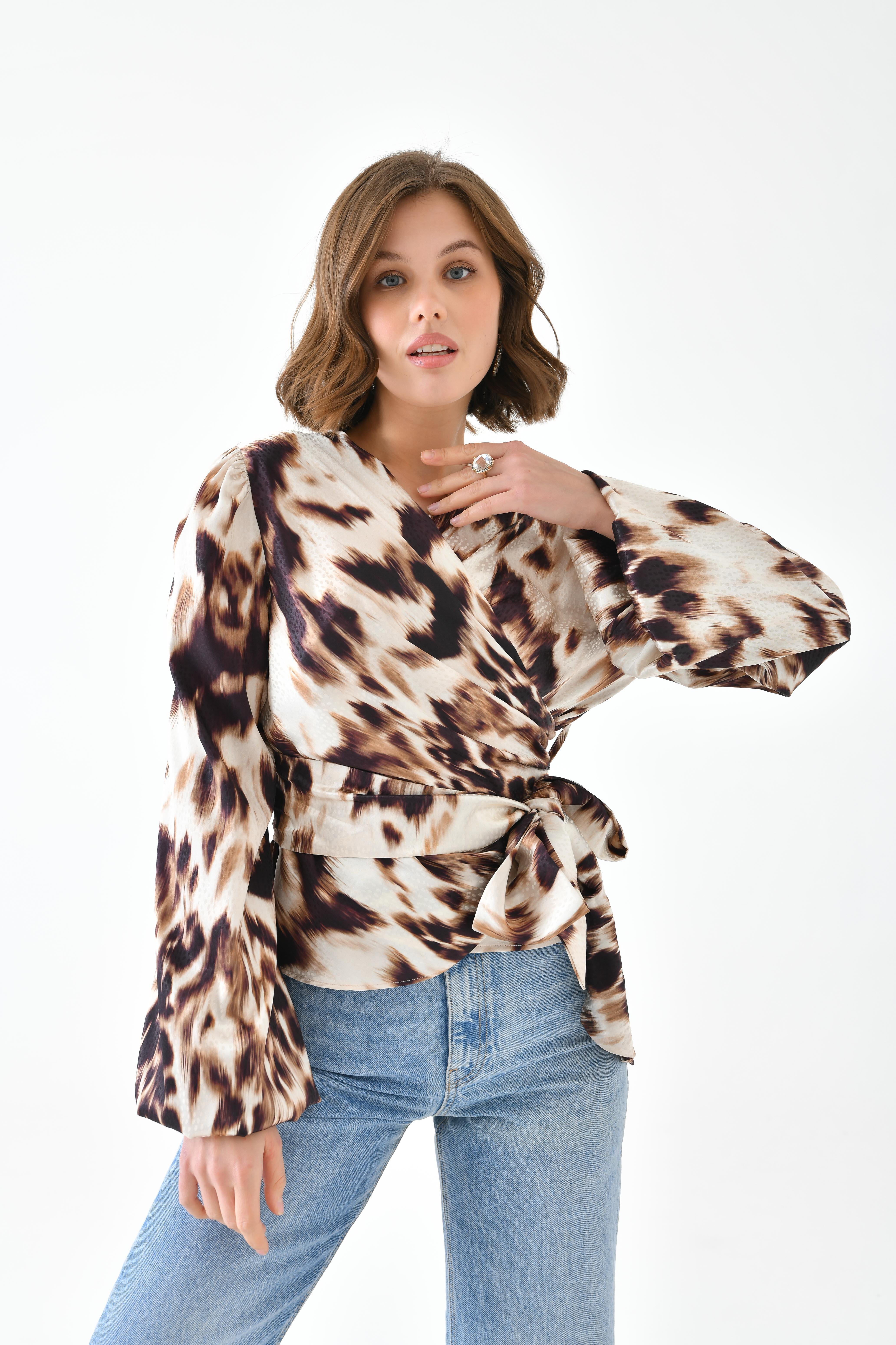 Ftz Women Kadın Leopar Desenli Bluz Kahve 30734