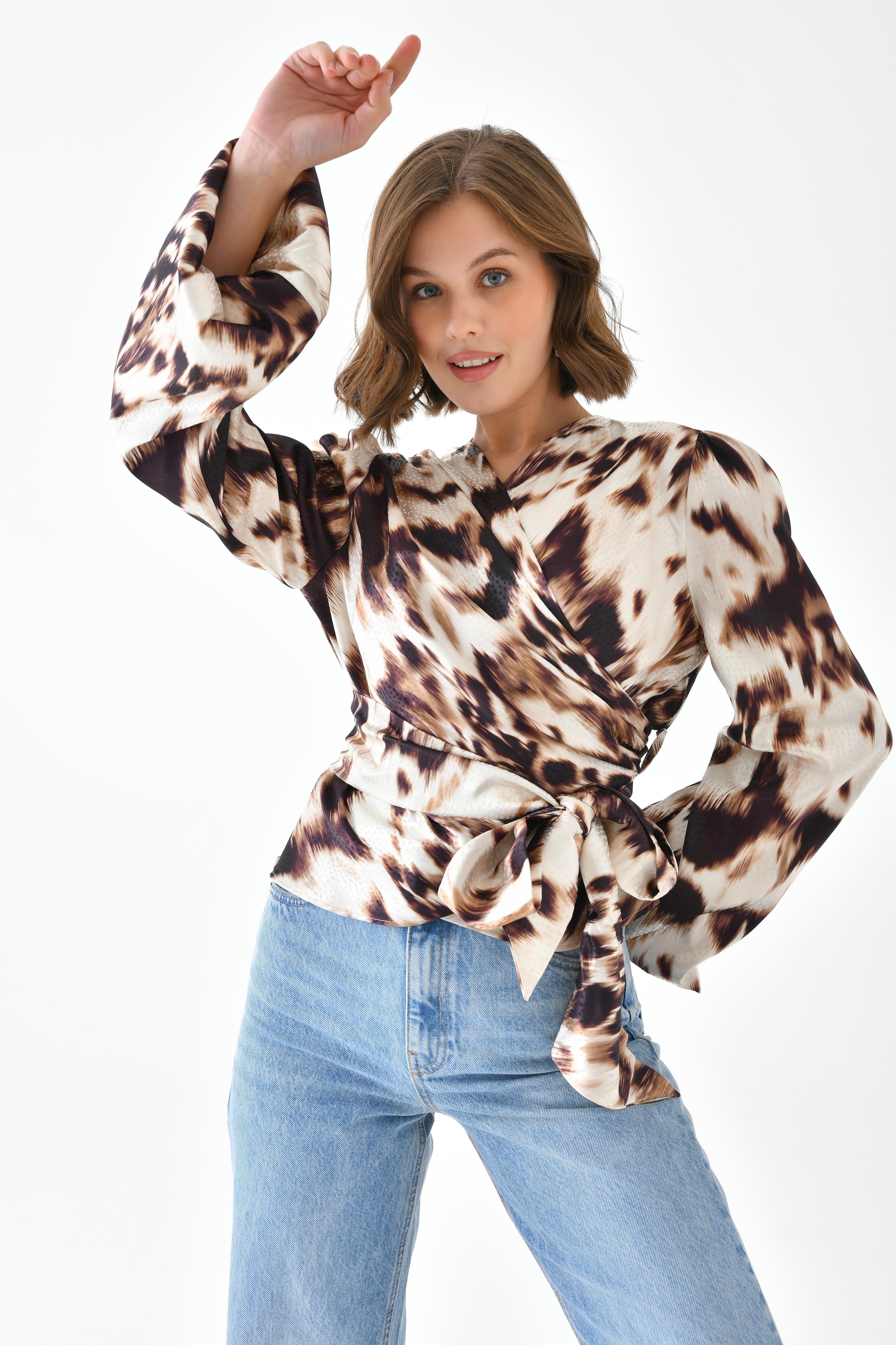 Ftz Women Kadın Leopar Desenli Bluz Kahve 30734