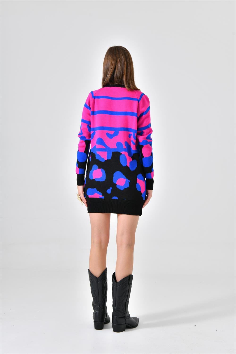 Ftz Women Kadın Leopar Desenli Kazak Siyah 20104