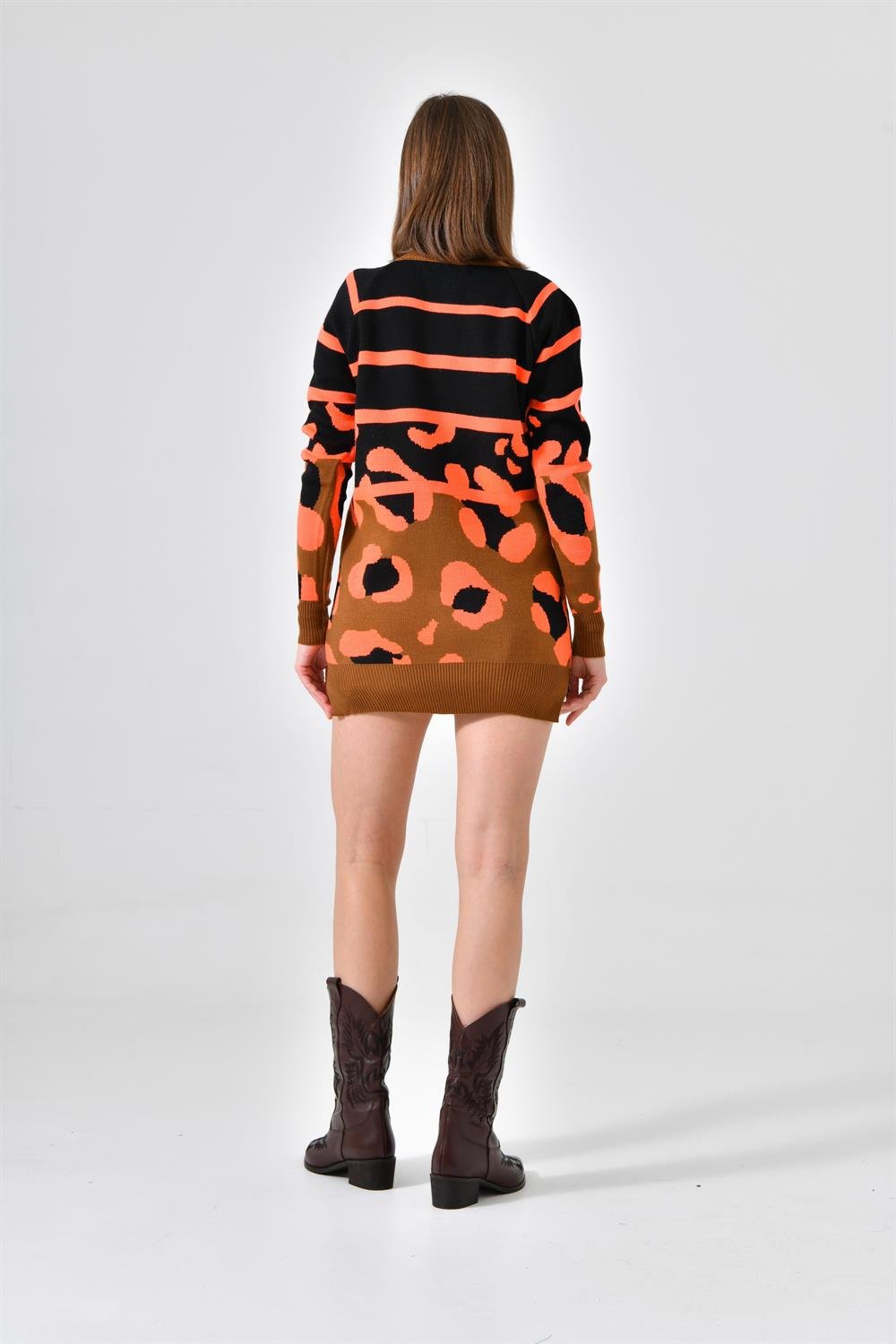 Ftz Women Kadın Leopar Desenli Kazak Taba 20104