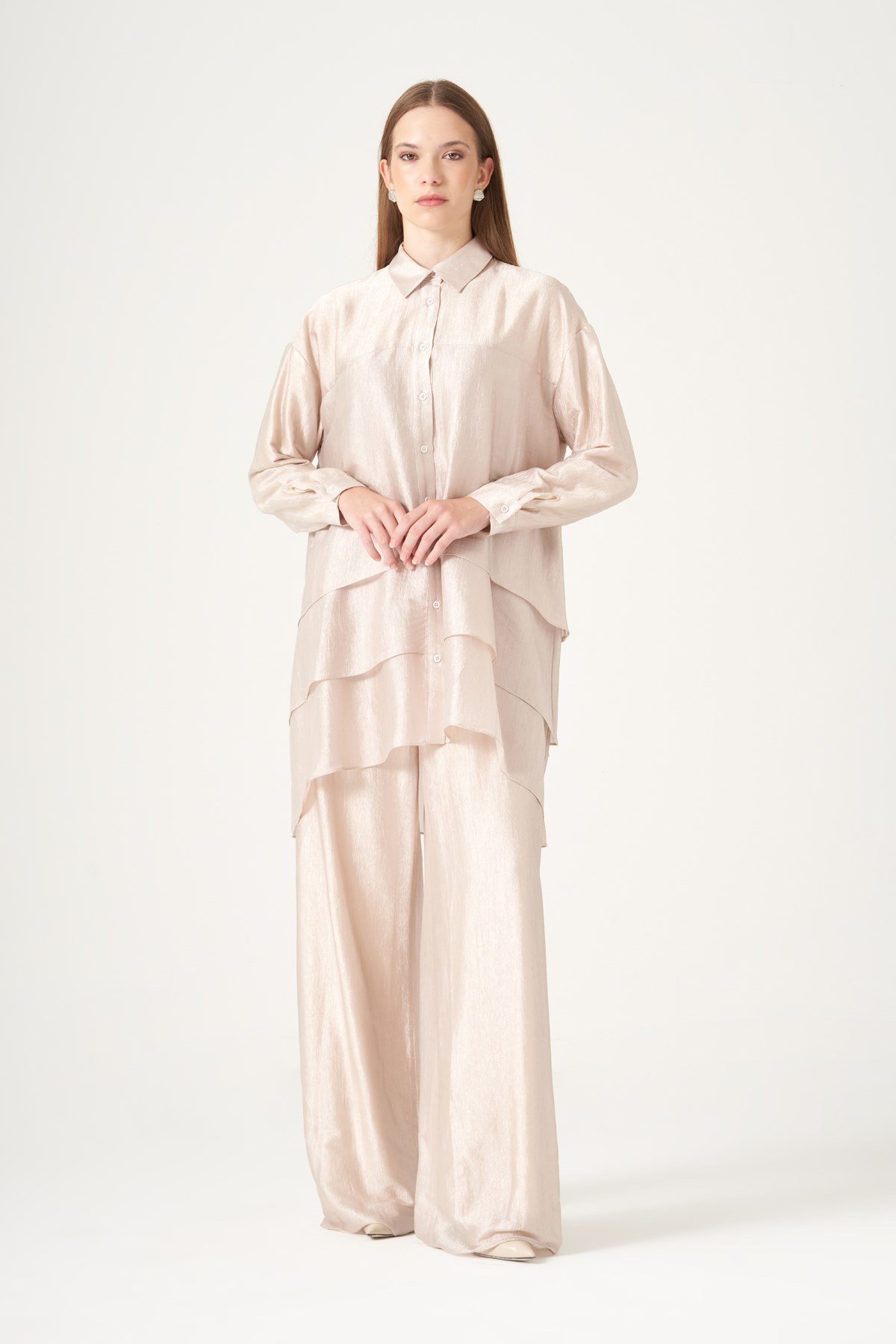 FTZ Women Kadın Liyosel Saten Takım  Beige 31521