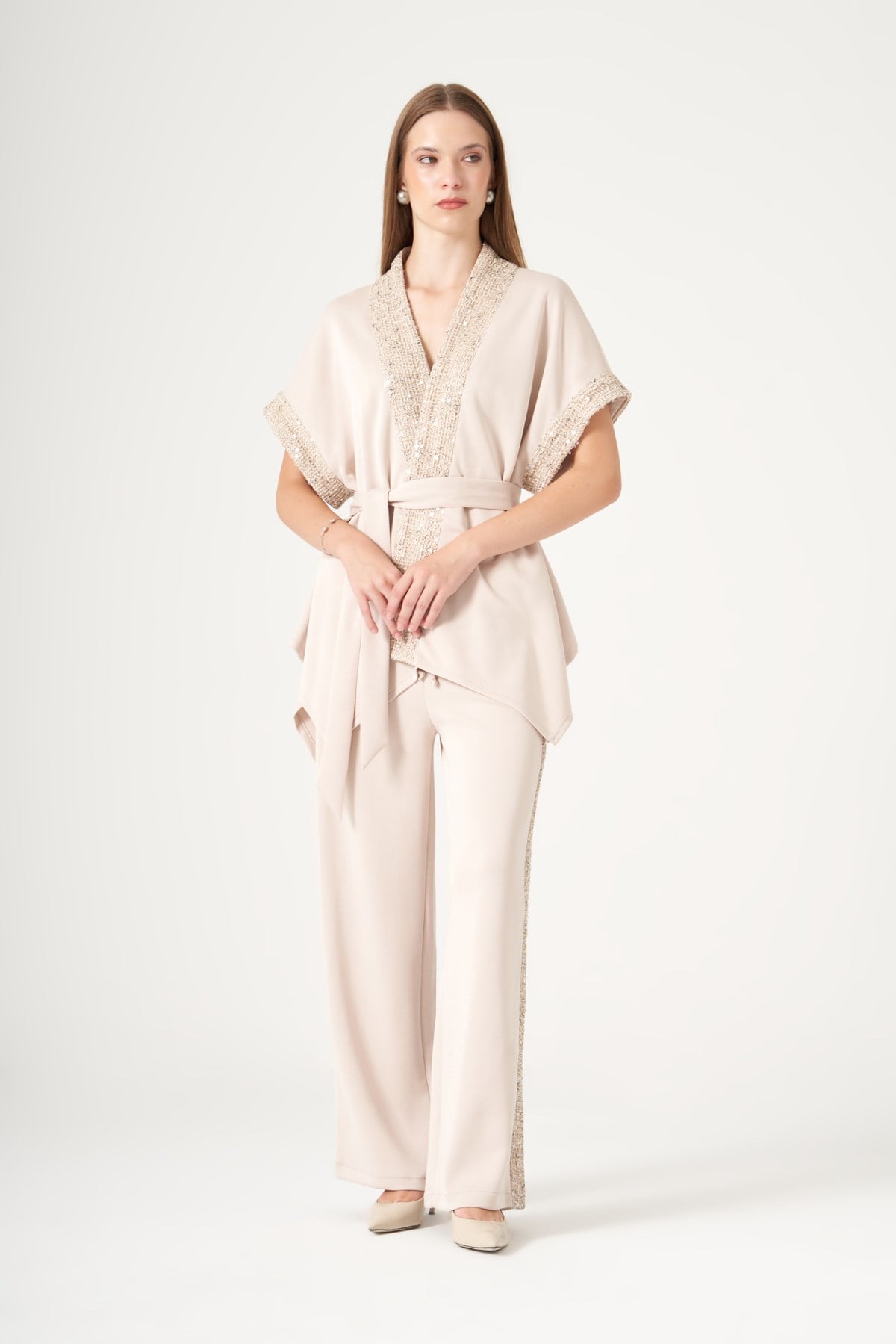 FTZ Women Kadın Modal Payet Detay Takım  Beige 31515