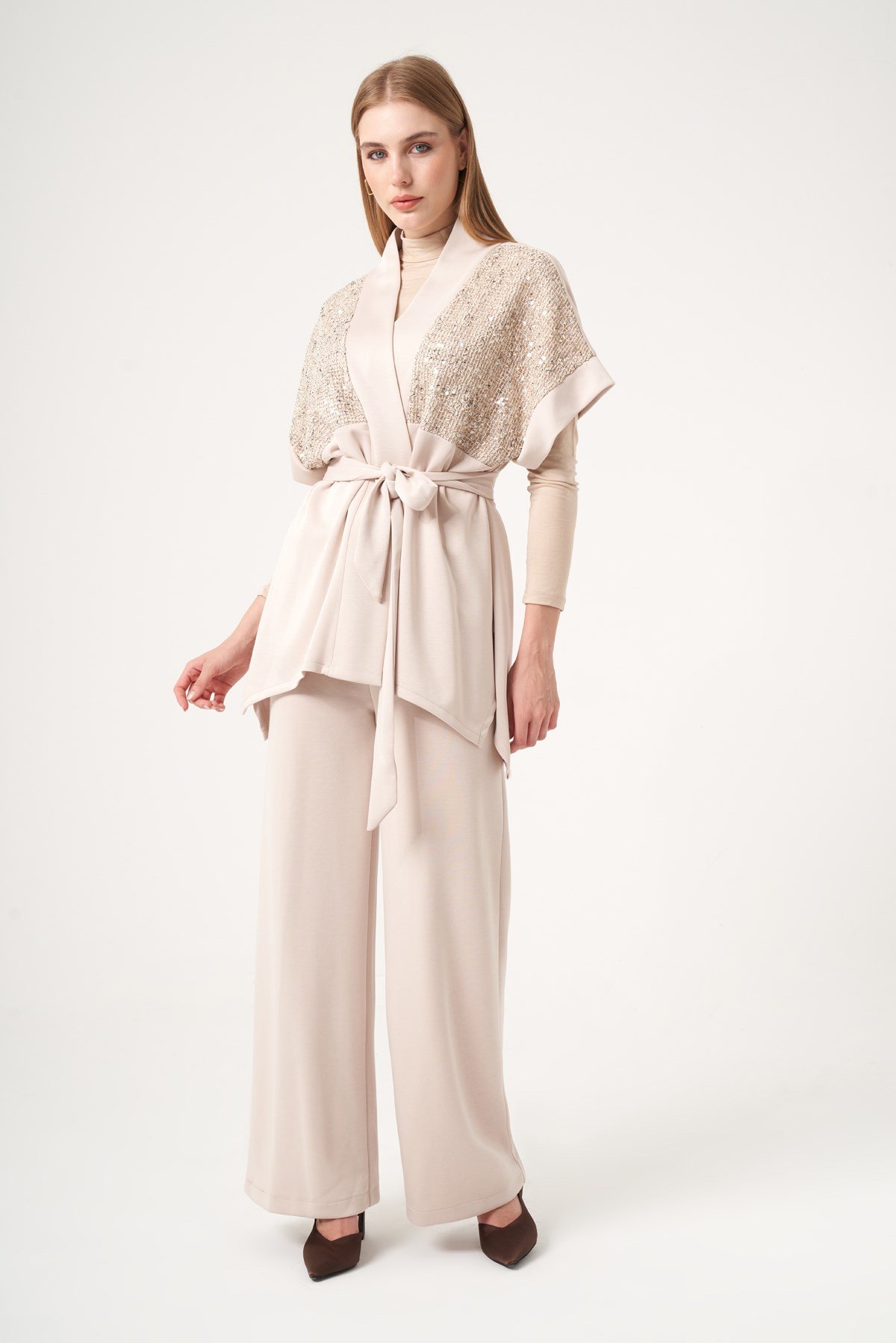 FTZ Women Kadın Modal Payet Detaylı Takım  Beige 31516
