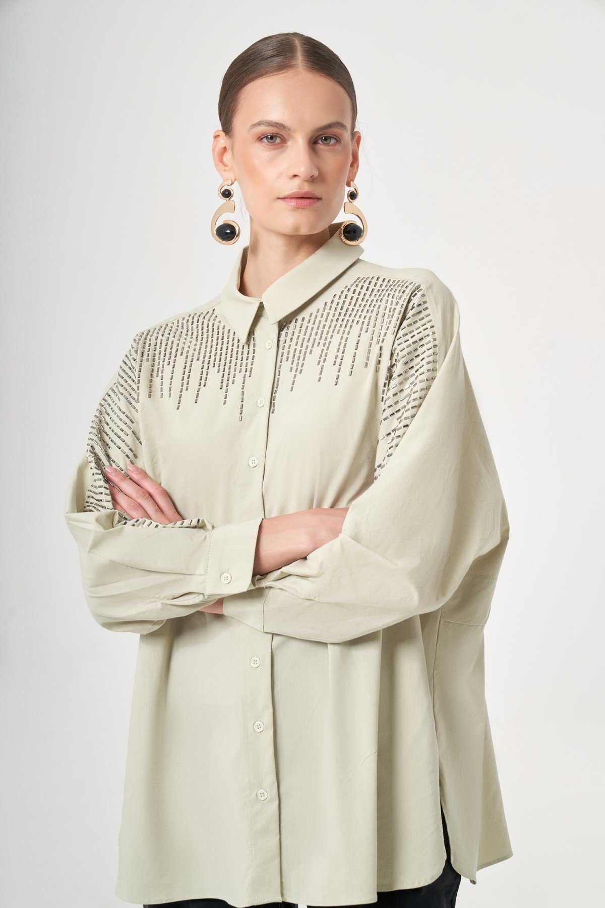 FTZ Women Kadın Omuz Taşlı Gömlek  Mint 31434