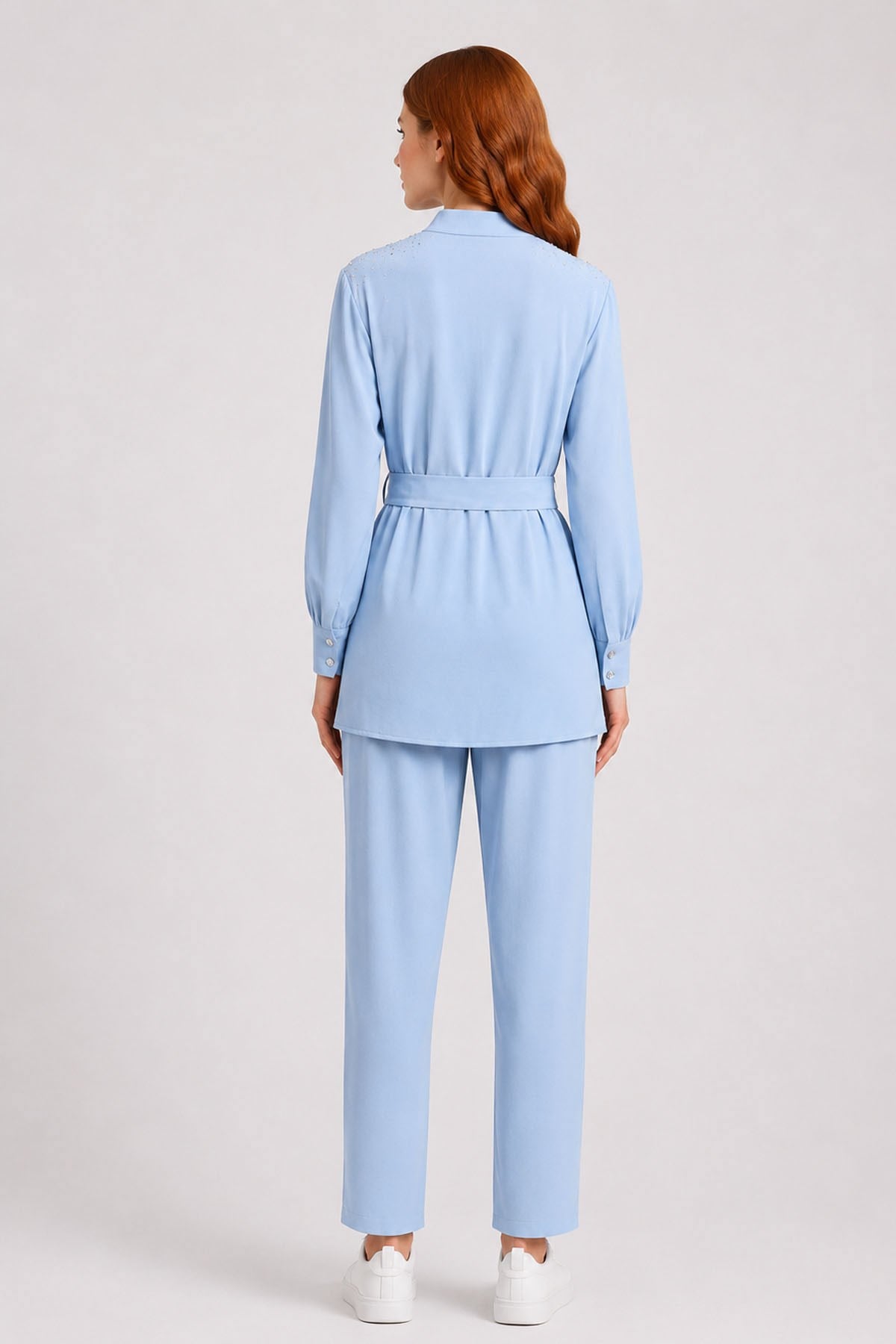 FTZ Women Kadın Omuz Taşli Tencel Takım  Mavi 31414
